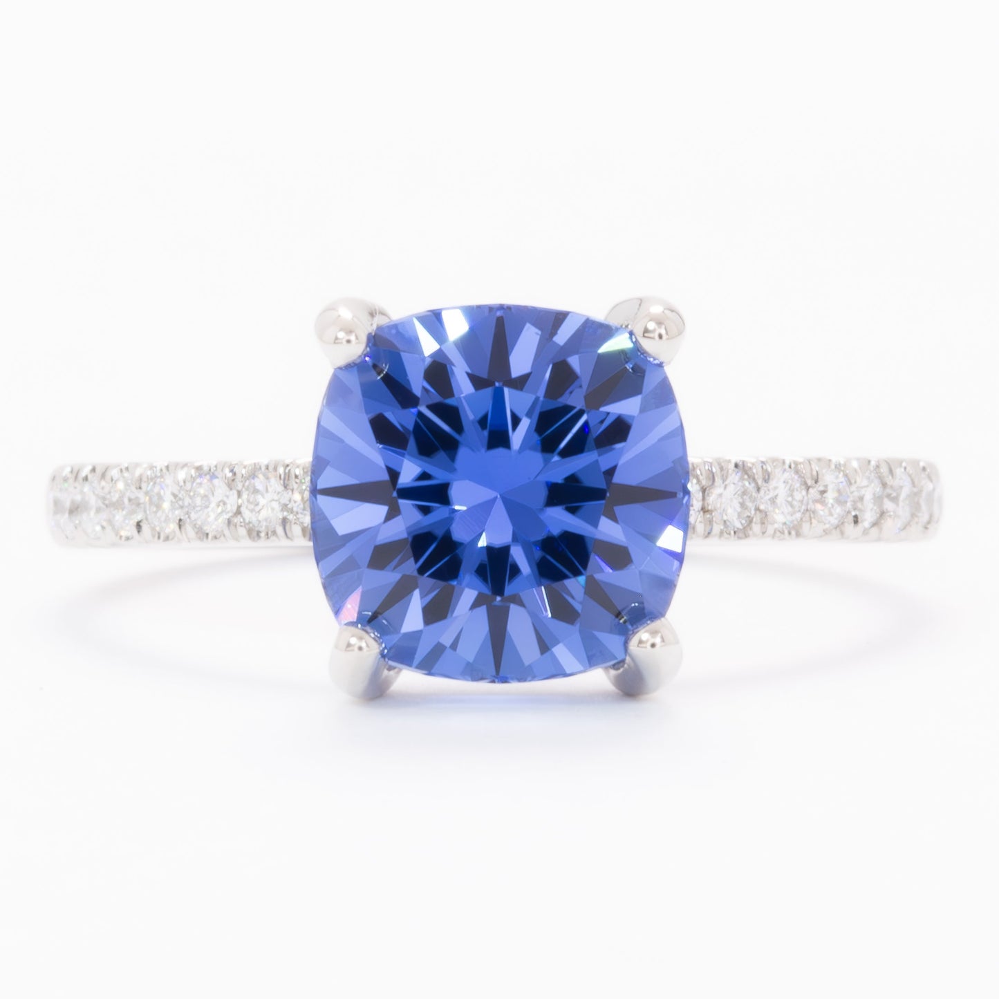 sofia engagement ring with blue cushion lab sapphire