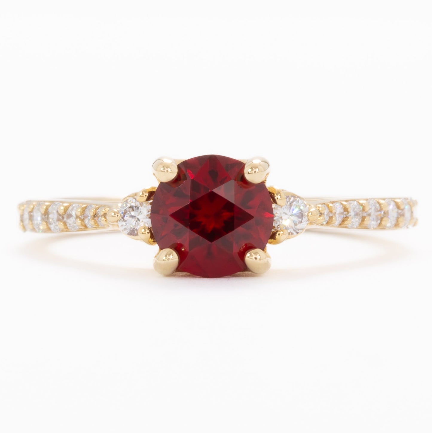 stacy engagement ring with round lab ruby