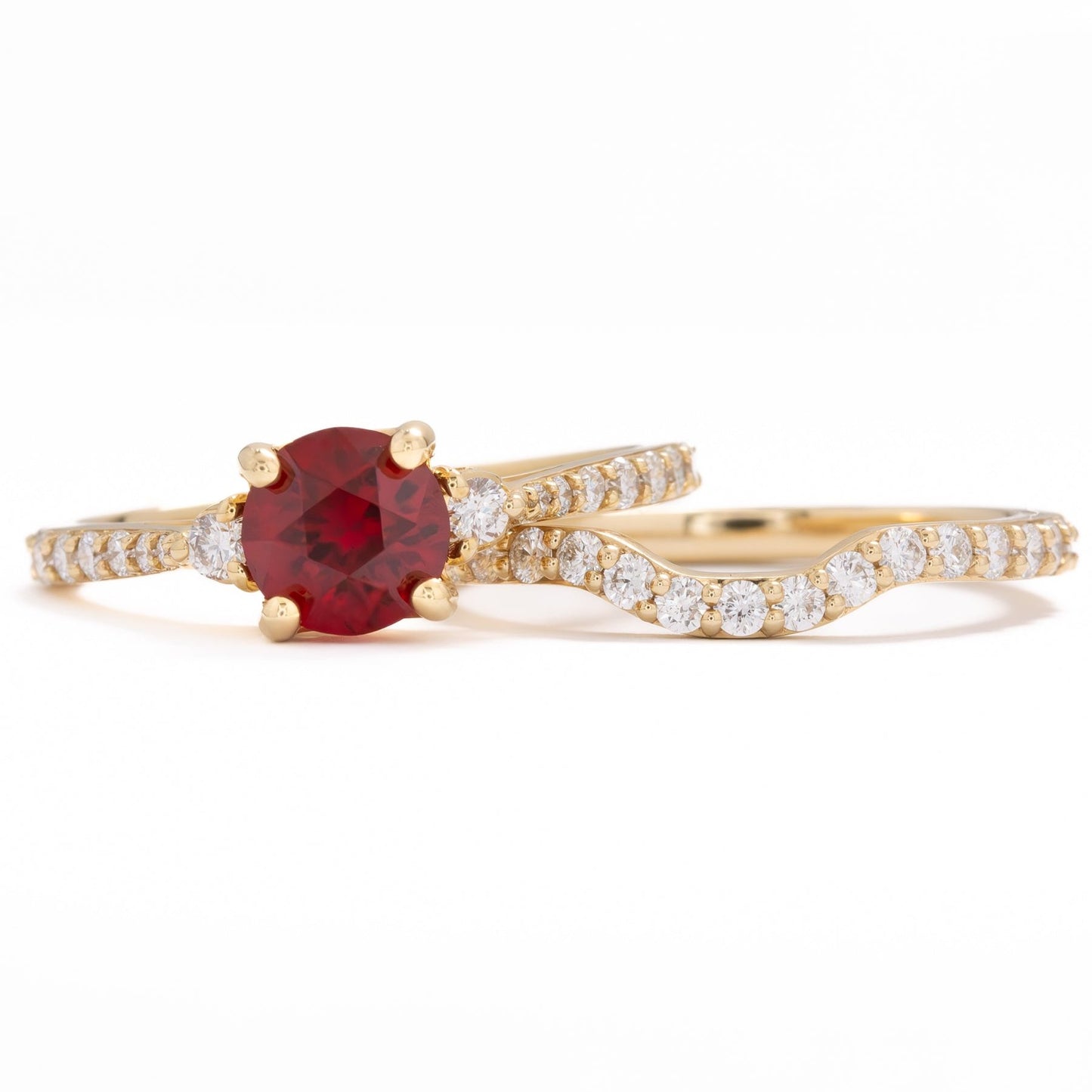 stacy wedding set with lab ruby and diamonds