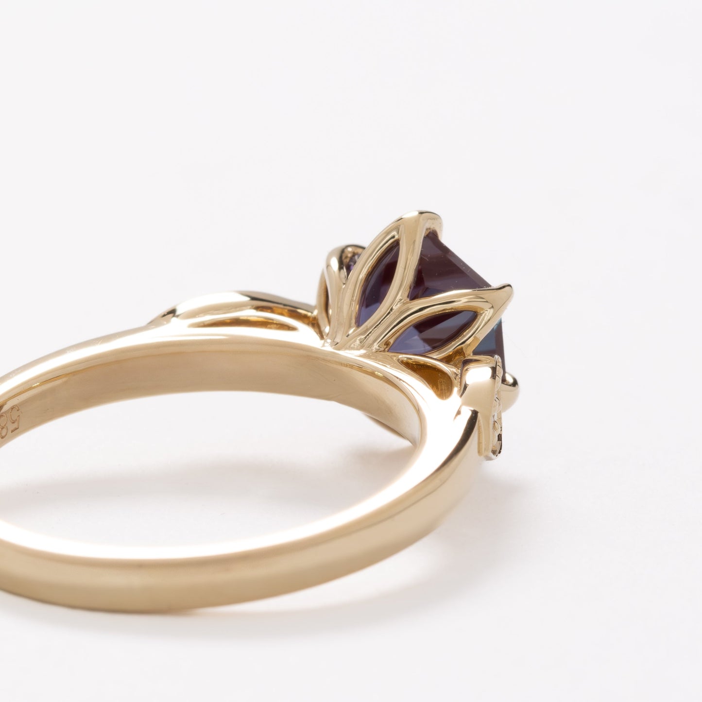 tabitha nature inspired engagement ring with hex cut lab alexandrite