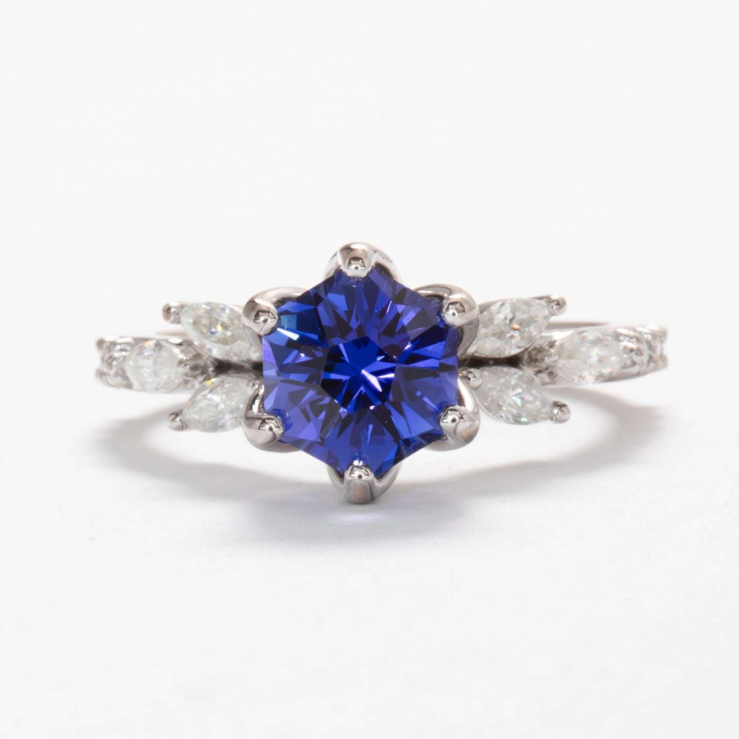 talia engagement rign with royal blue lab sapphire