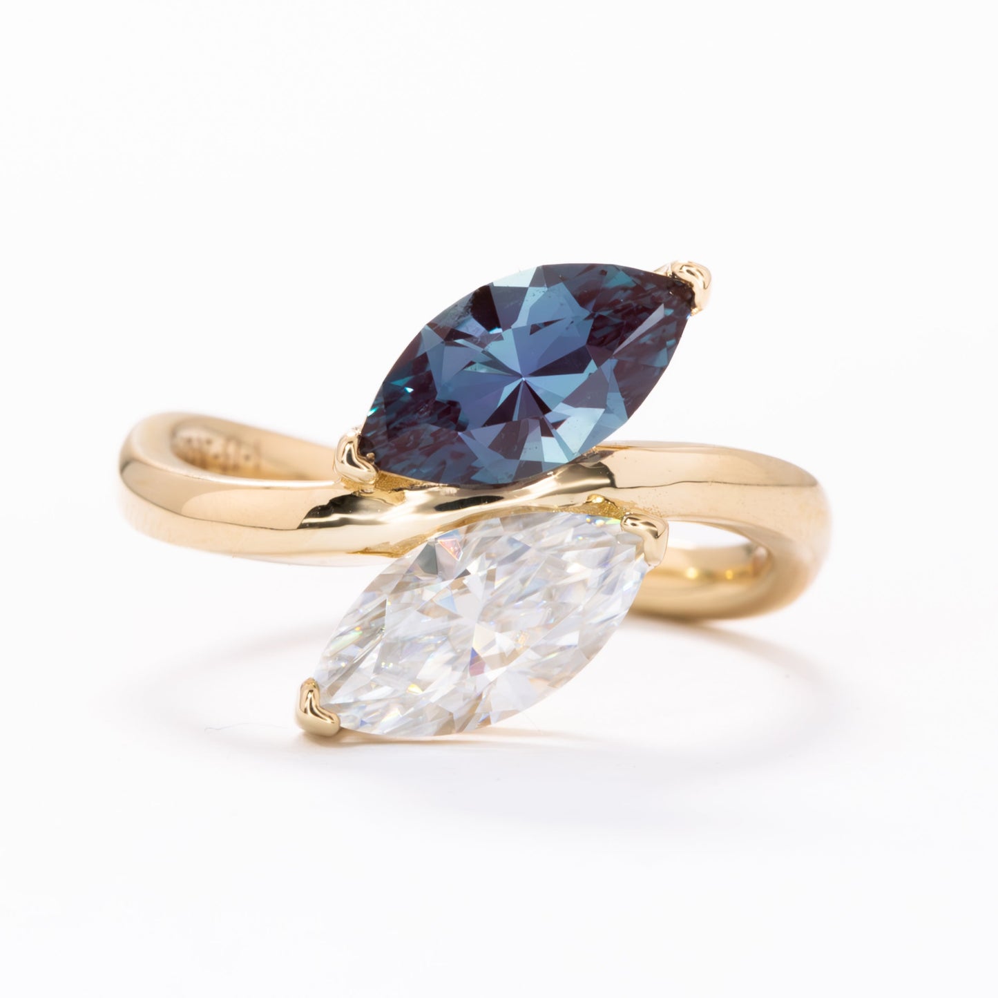 toi et moi ring with lab alexandrite and white moissanite marquise