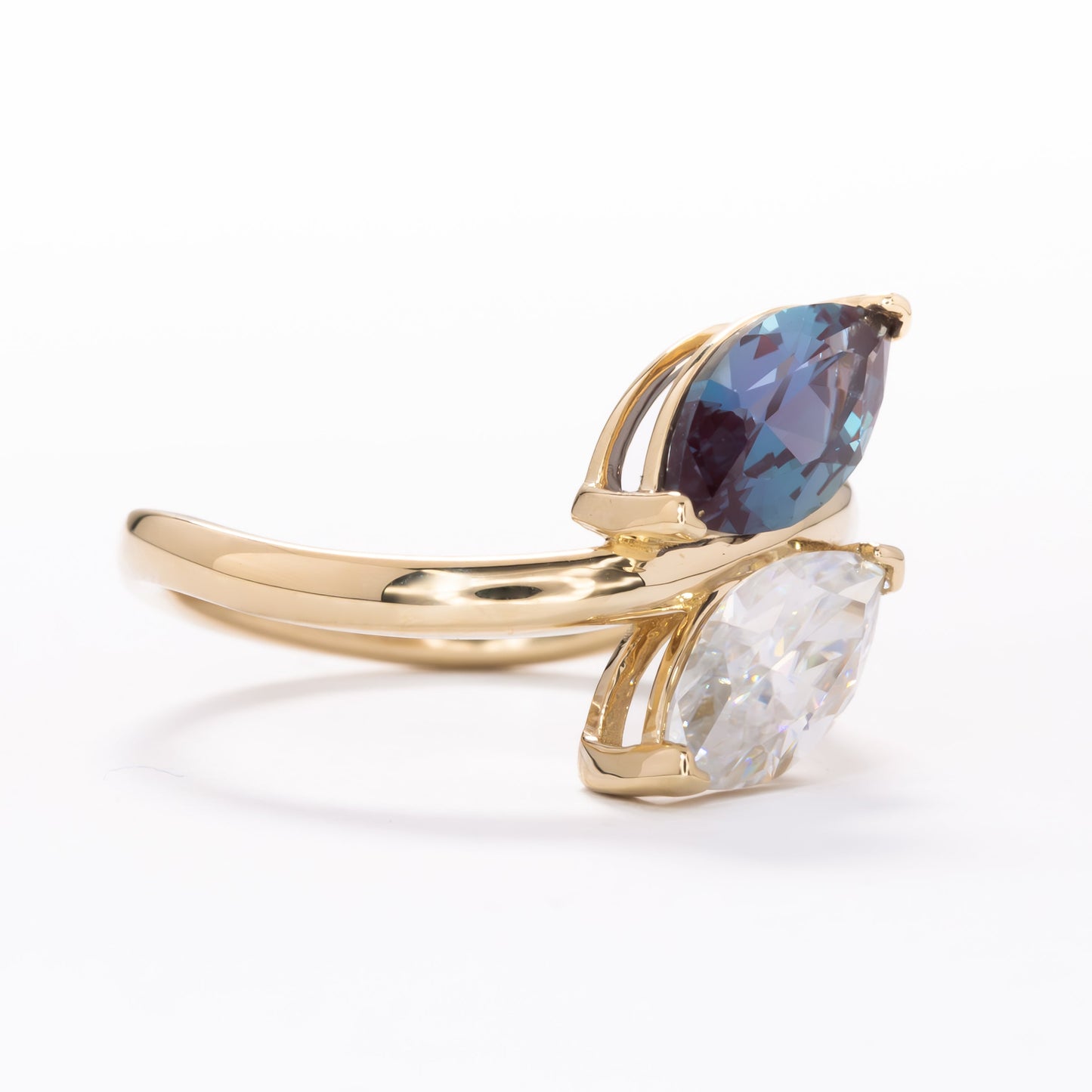 toi et moi ring with lab alexandrite and white moissanite marquise