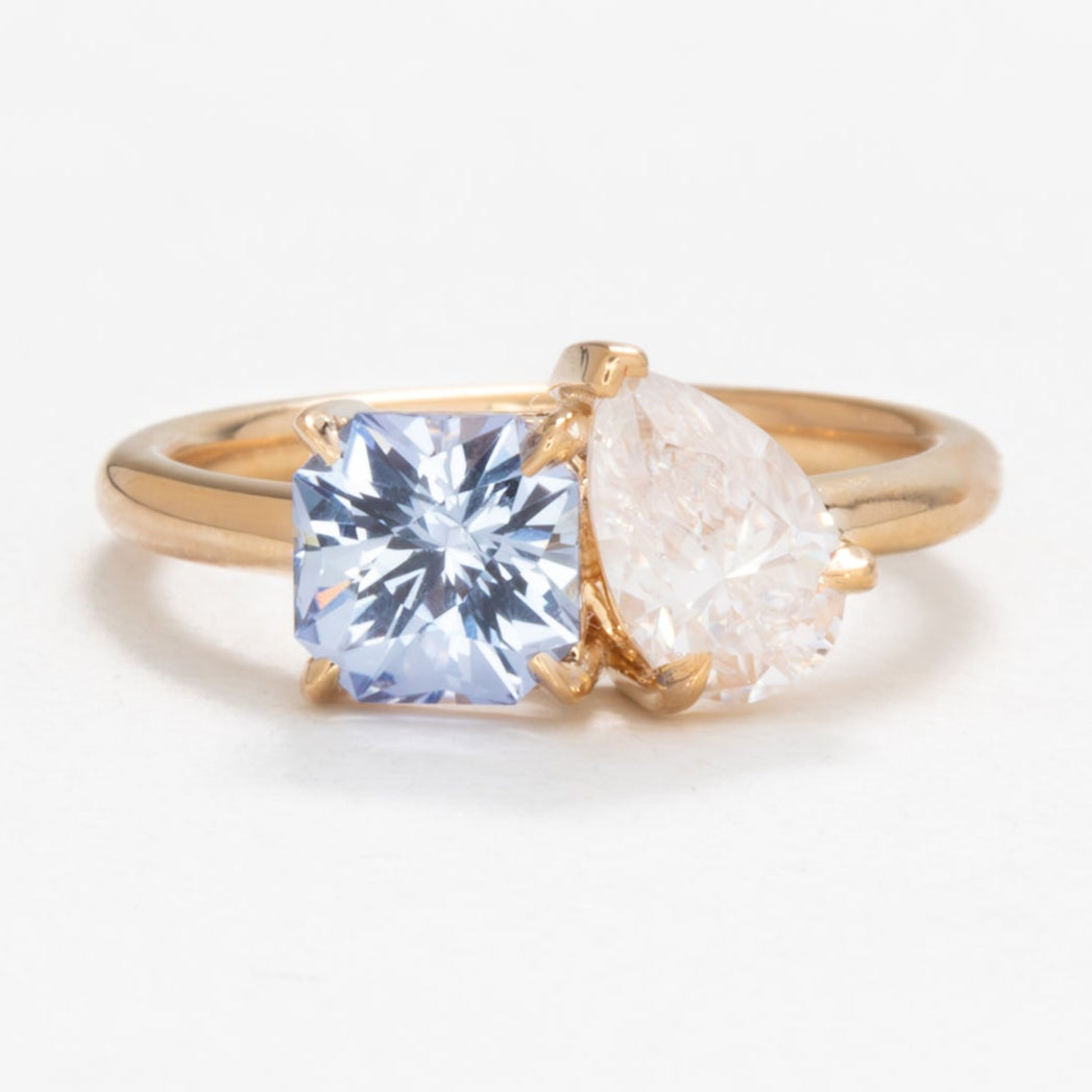 toi et moi ring with pear and asscher