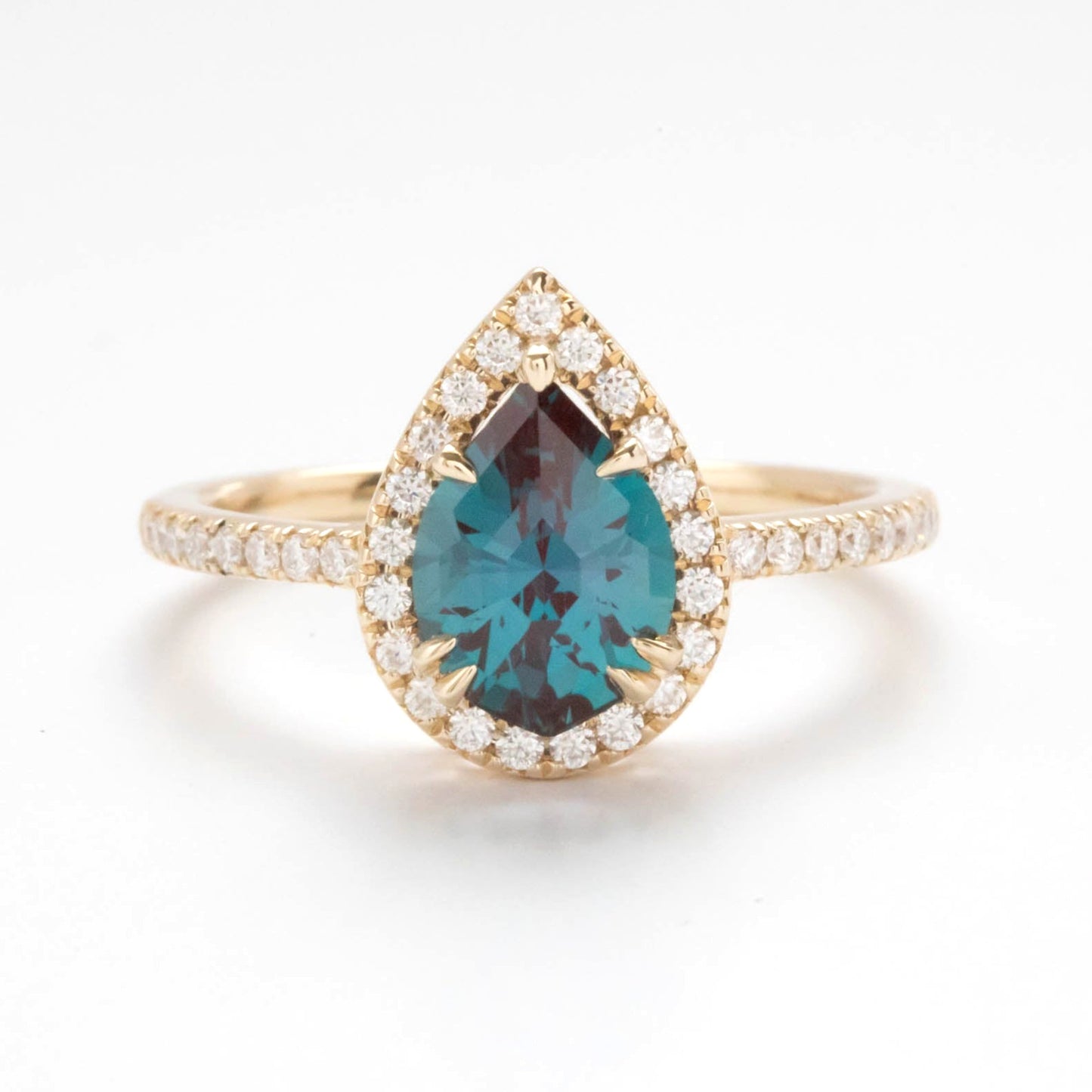 vanessa halo ring with pear lab alexandrite