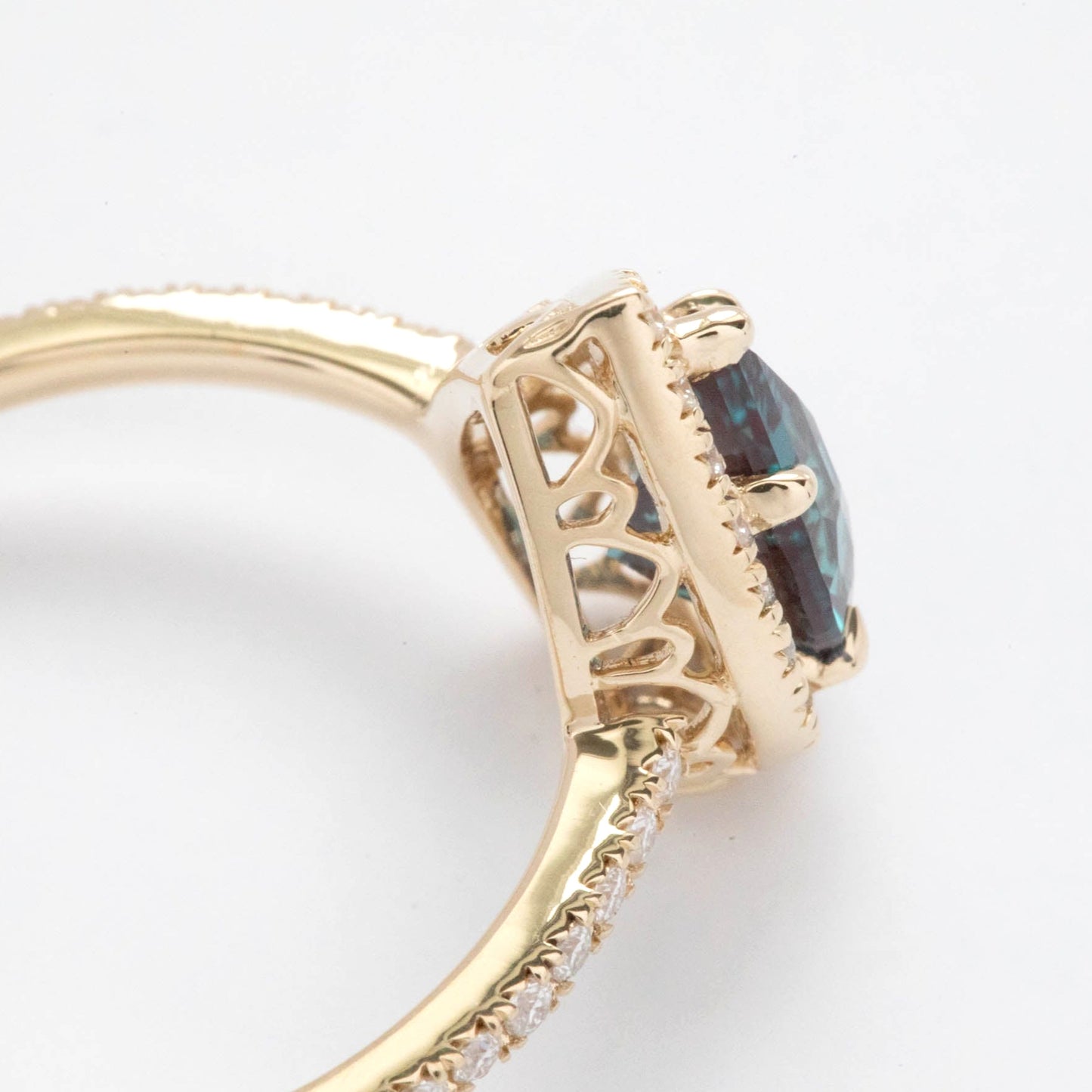 vanessa halo ring with pear lab alexandrite