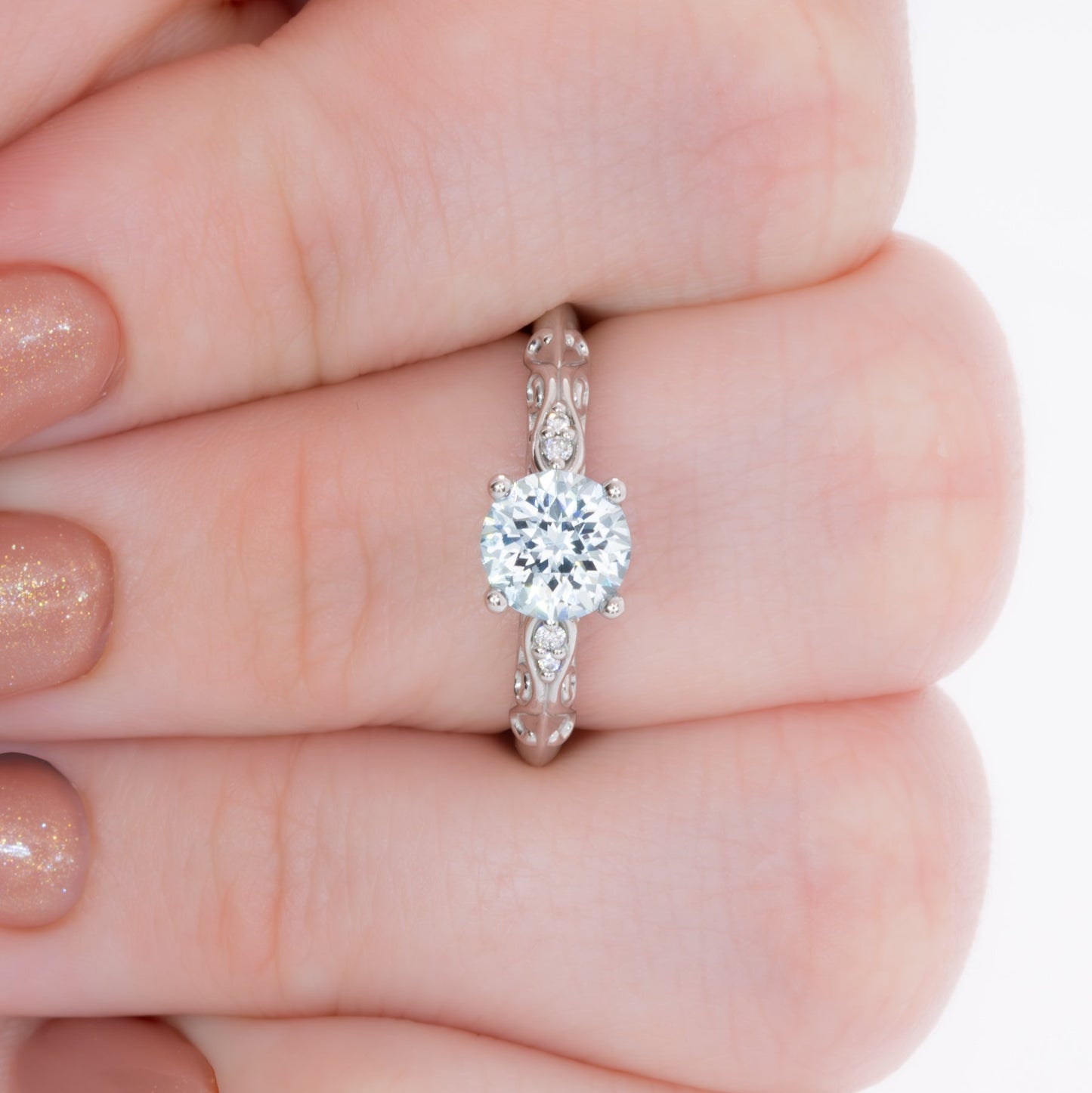 victoria engagement ring with blue lab sapphire