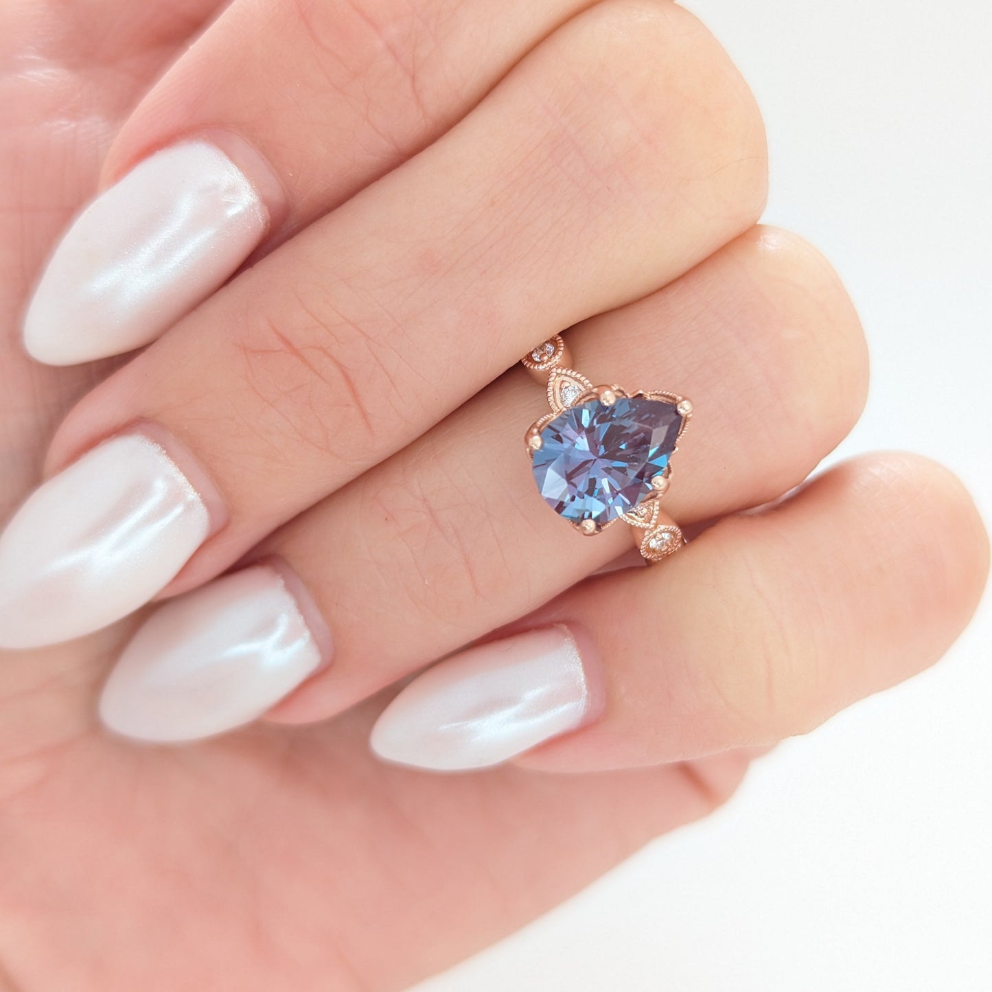 willow engagement ring with pear lab alexandrite