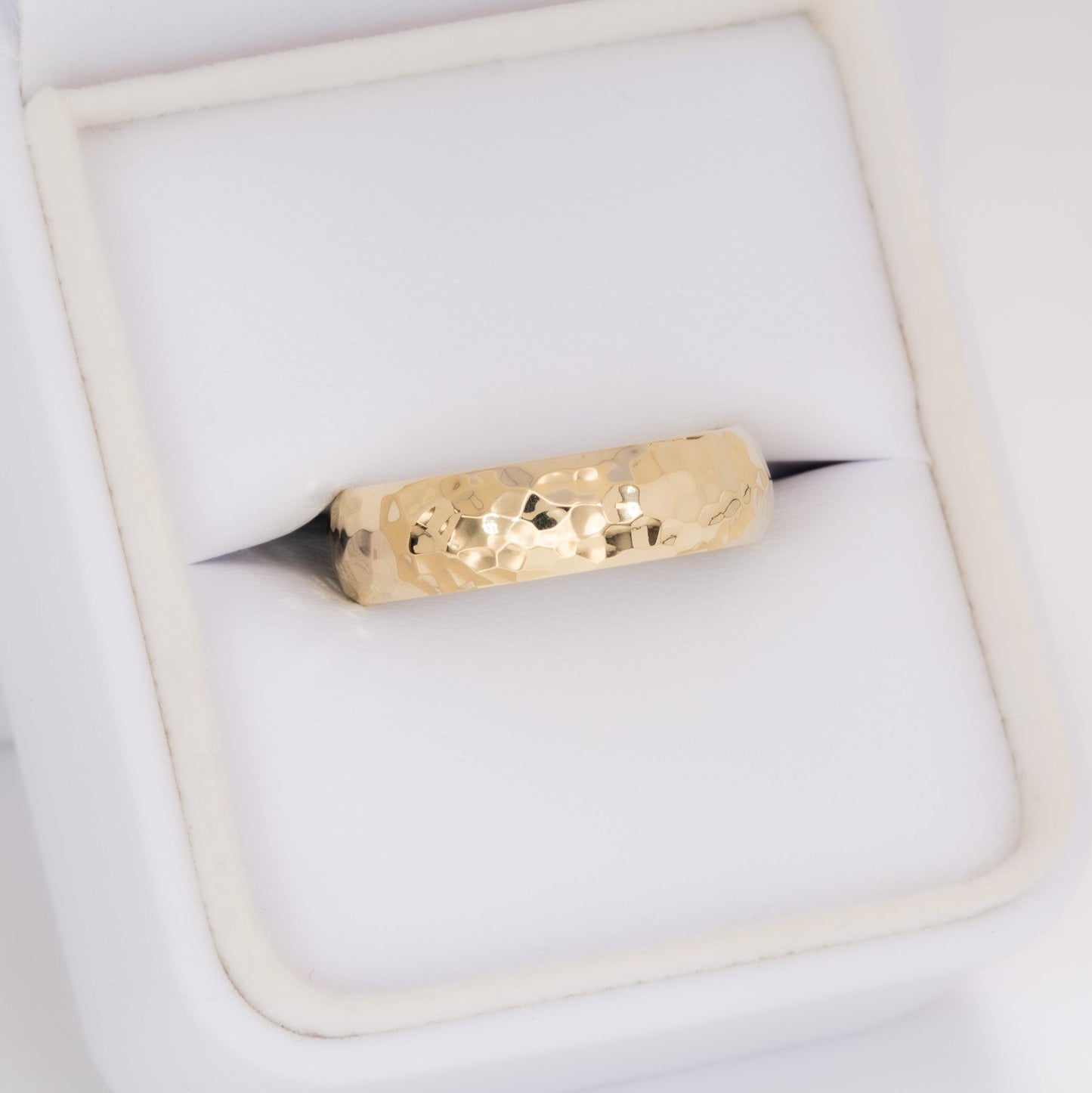 yellow gold band with hammer finish
