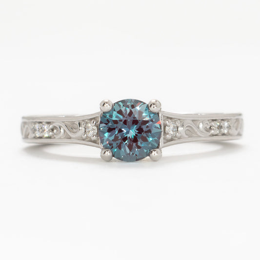 Clementine Ring with round lab sapphire in white gold