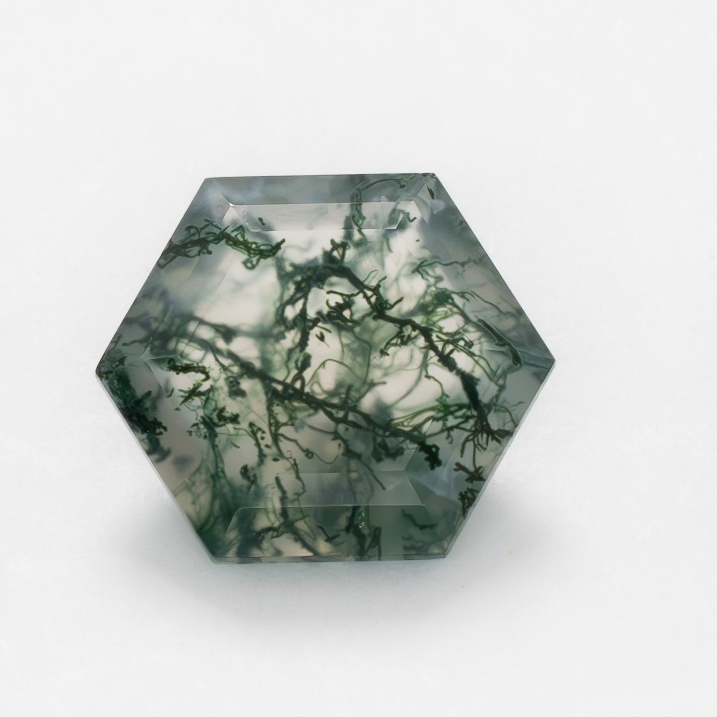 10mm Hexagon Green Moss Agate