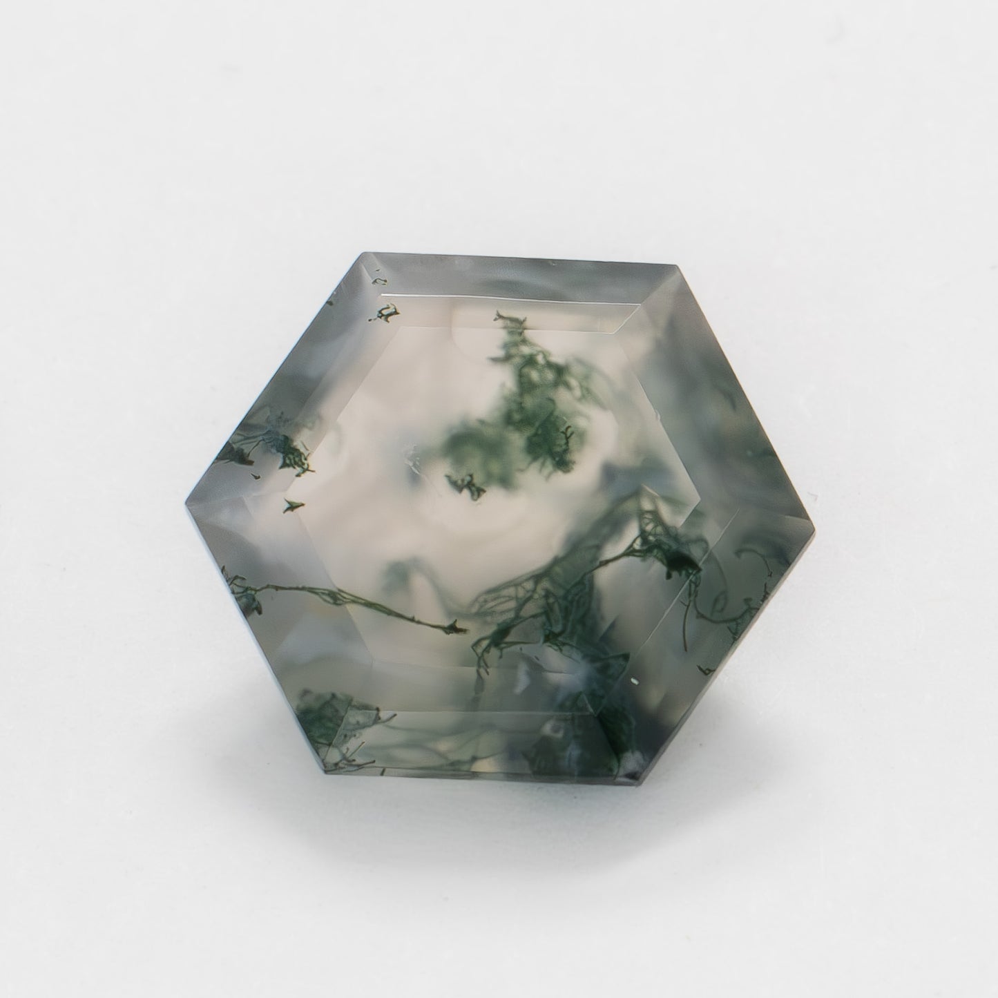 12mm Hexagon Green Moss Agate