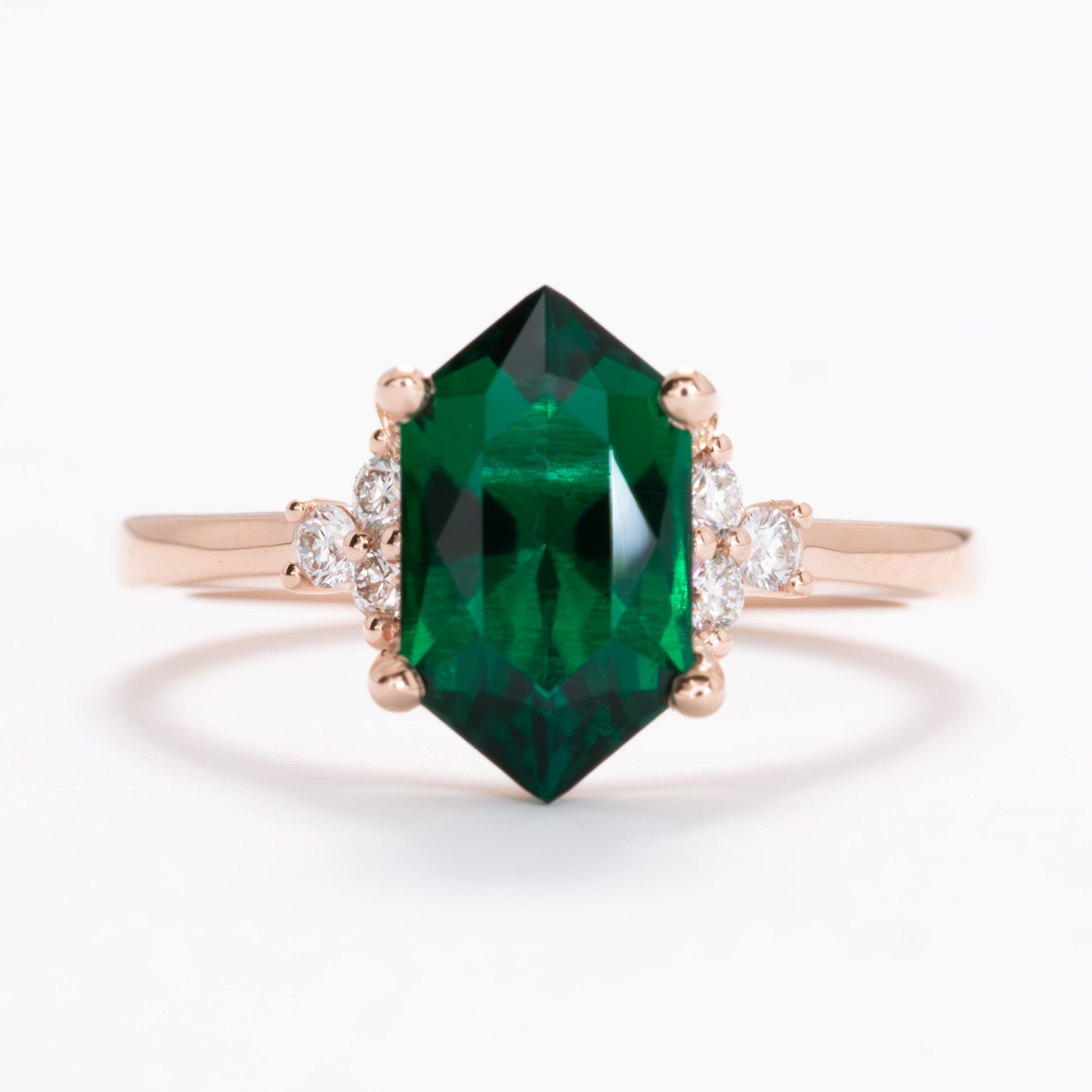 Linnea ring with dutch marquise lab emerald