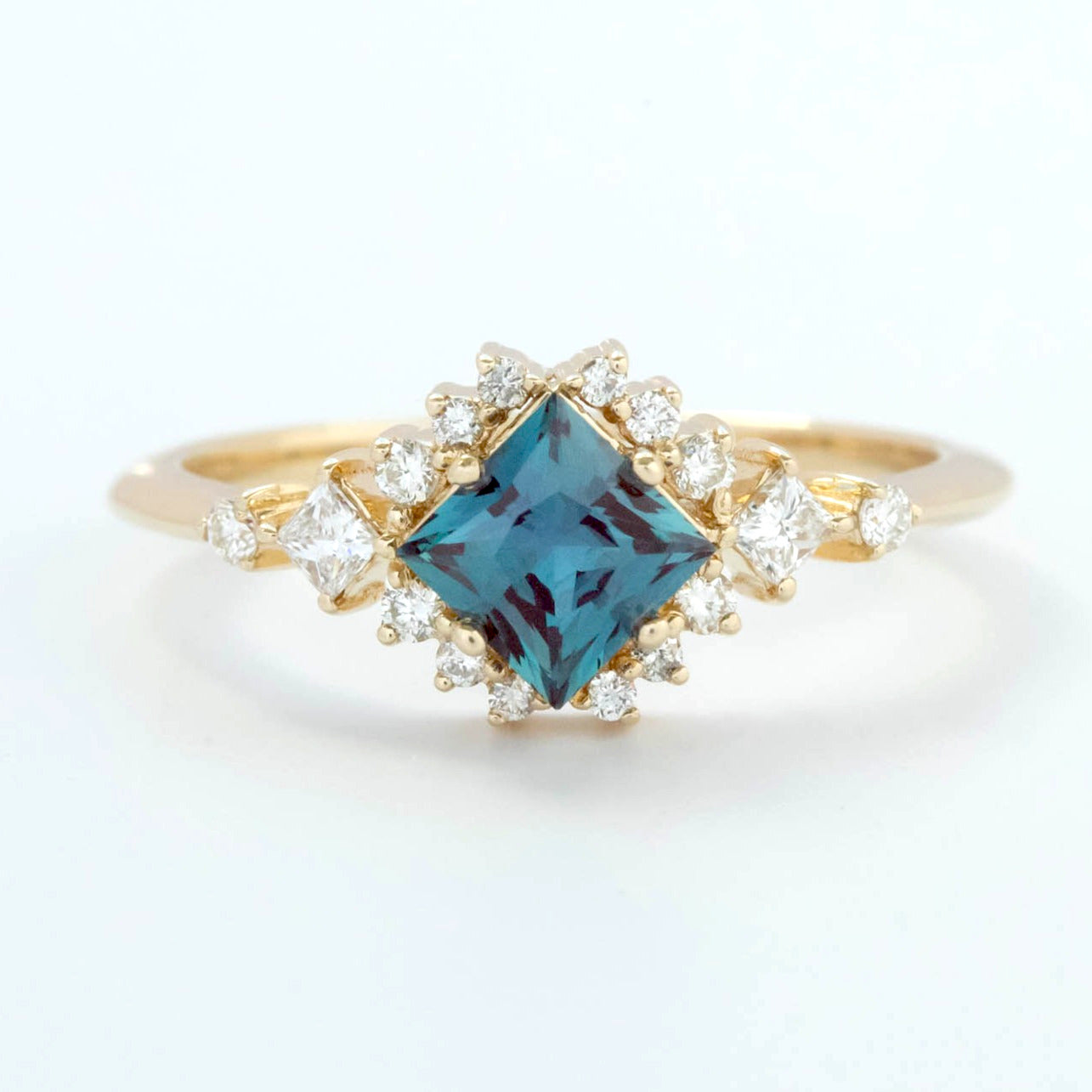 Melissa princess alexandrite halo engagment ring