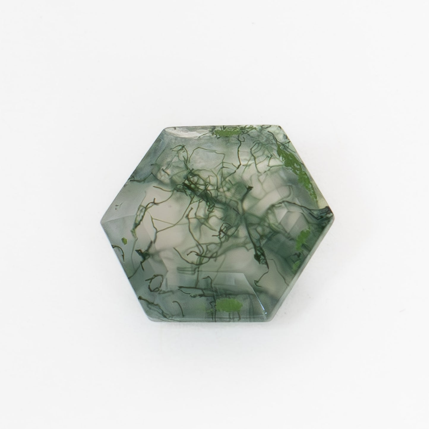 8mm Hexagon Green Moss Agate