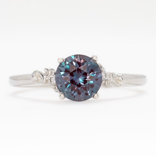 Nellie nature inspired engagement ring with round lab alexandrite