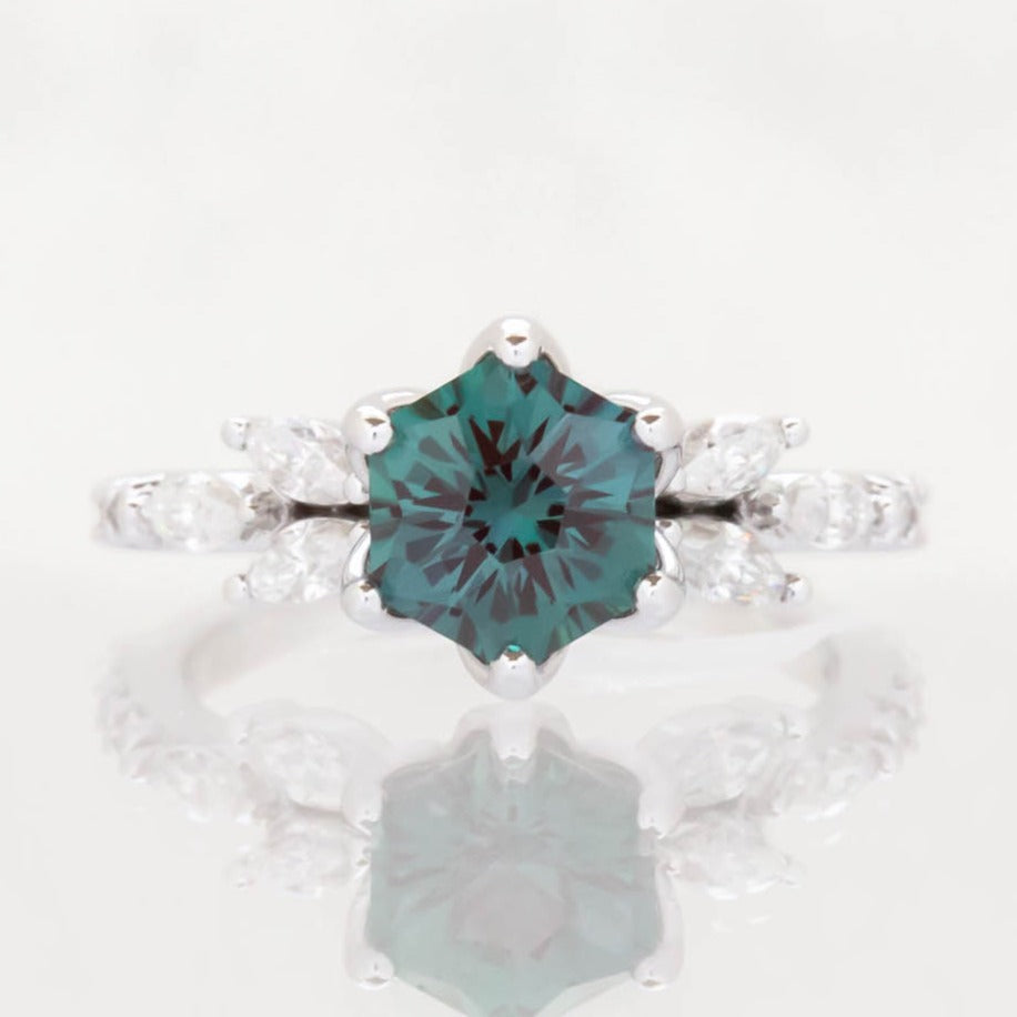 Talia floral inspired engagement ring with lab alexandrite