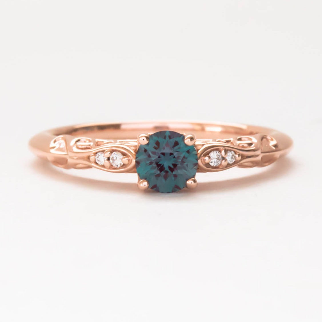 vintage engagement ring with lab alexandrite