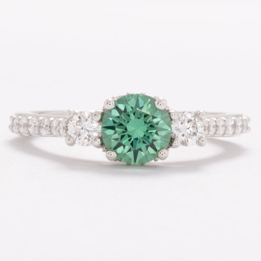 addison three stone engagement ring with green lab sapphire round