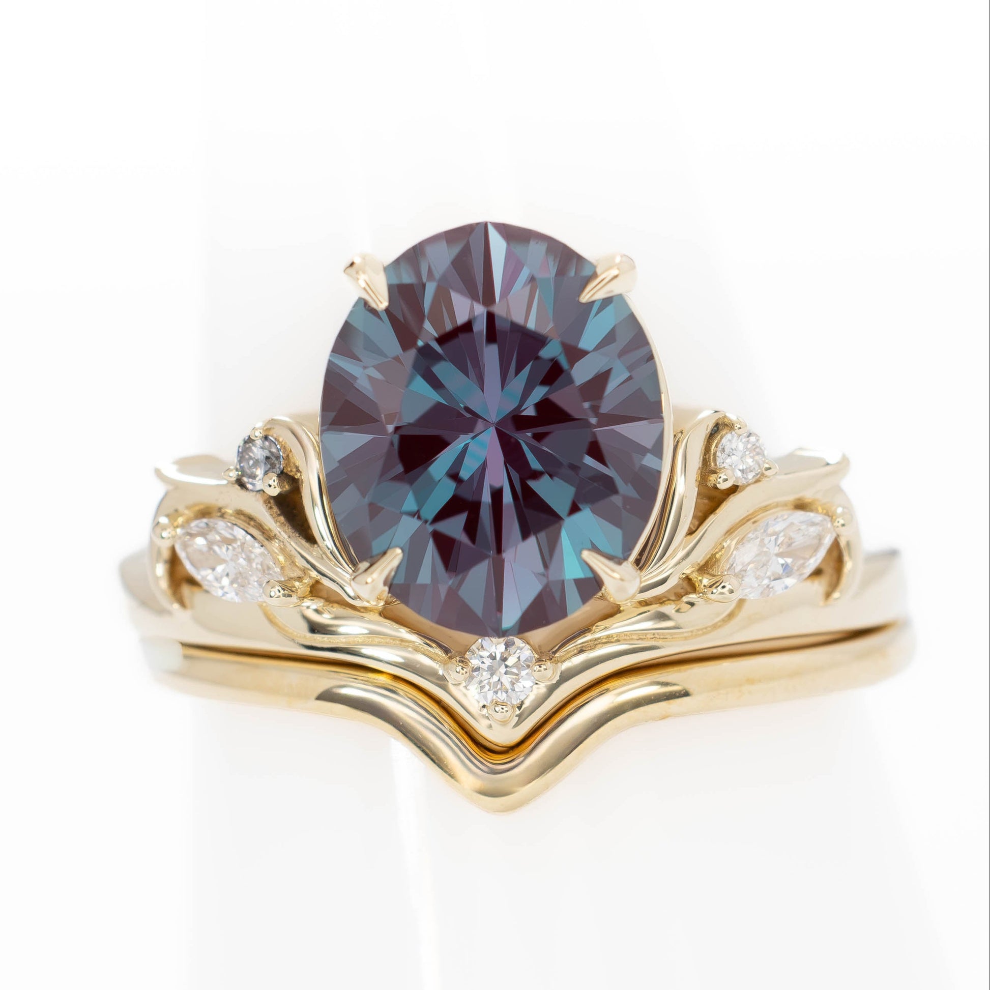 adira tiara ring with oval lab alexandrite in yellow gold