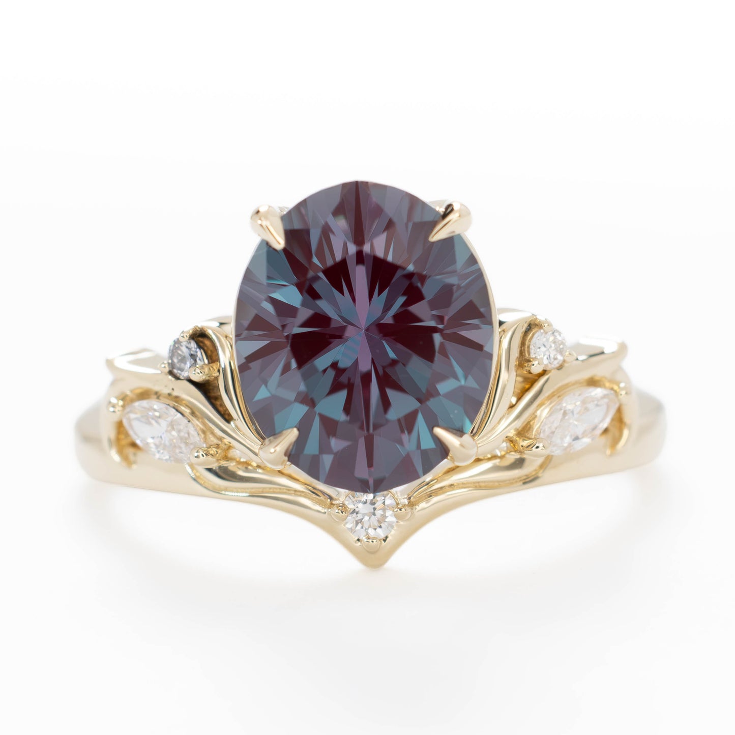 adira tiara ring with oval lab alexandrite in yellow gold