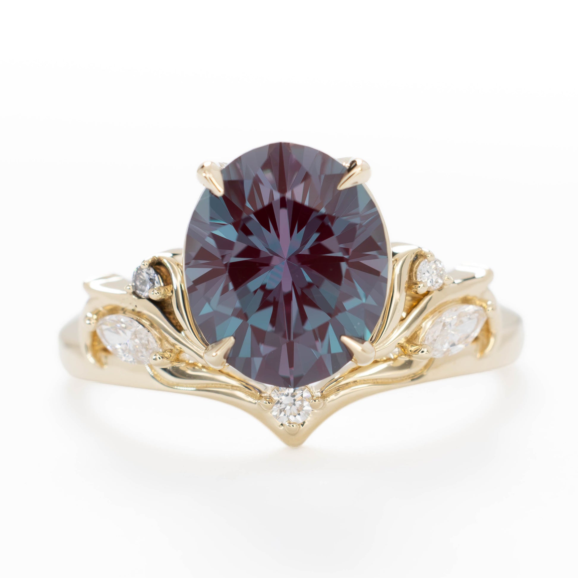 adira tiara ring with oval lab alexandrite in yellow gold