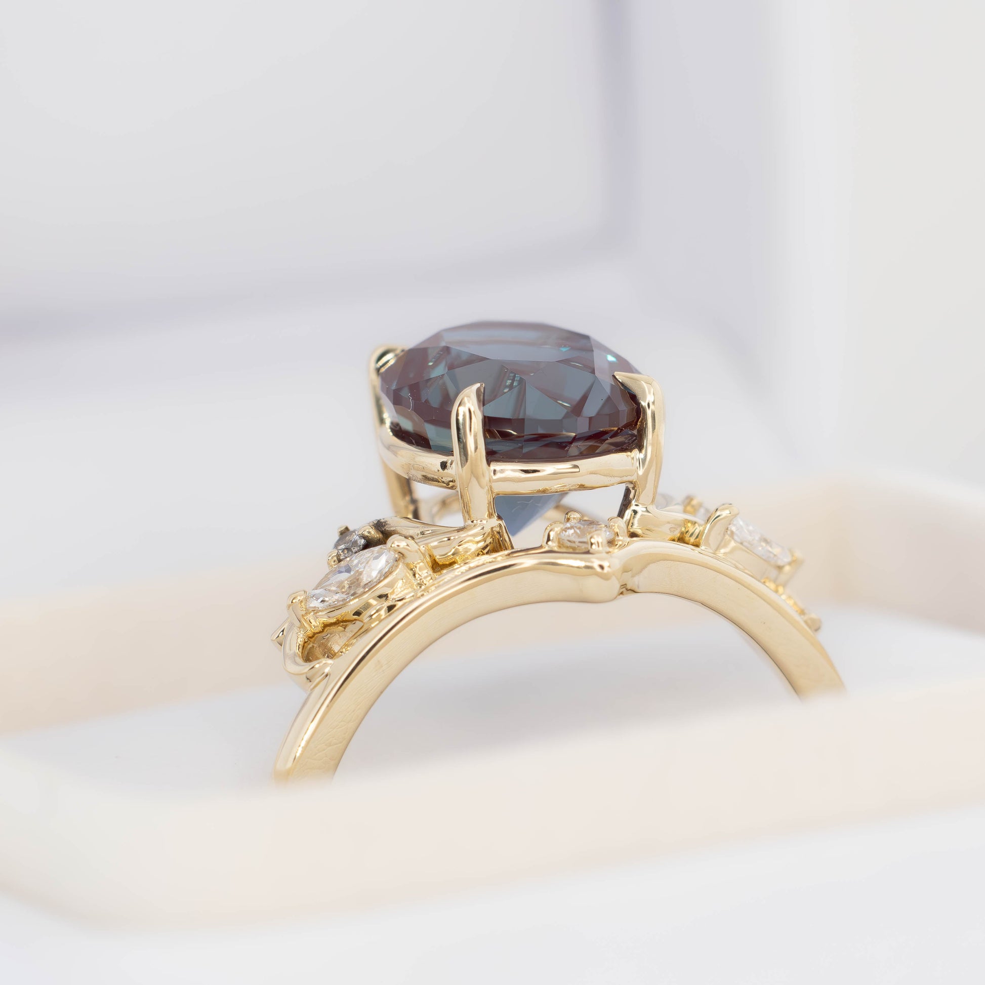 adira tiara ring with oval lab alexandrite in yellow gold