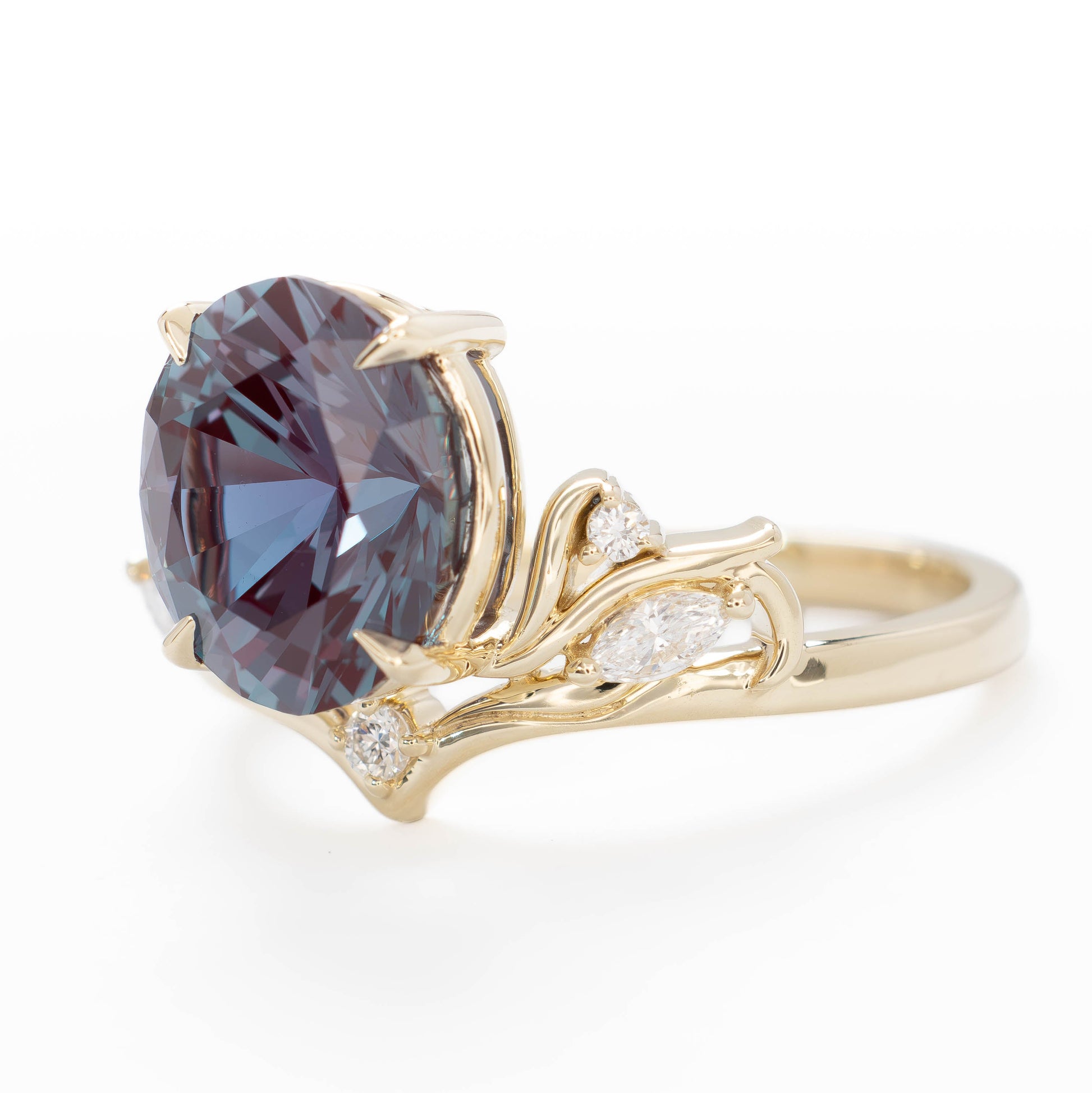 adira tiara ring with oval lab alexandrite in yellow gold