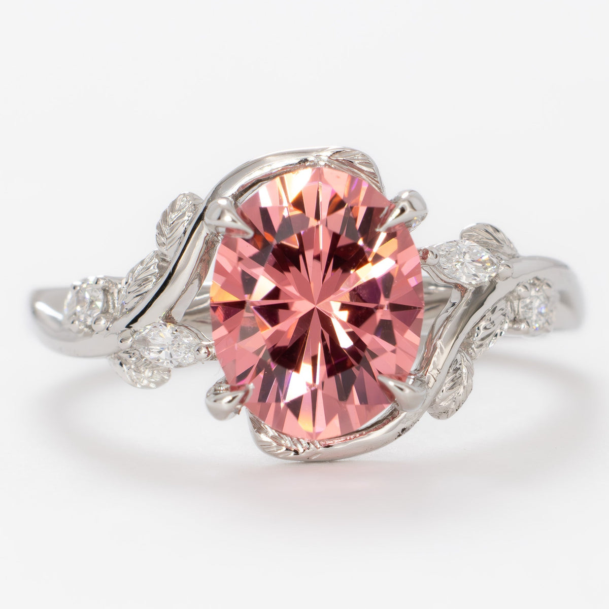 airam bypass nature inspired ring in white gold with pink oval lab sapphire