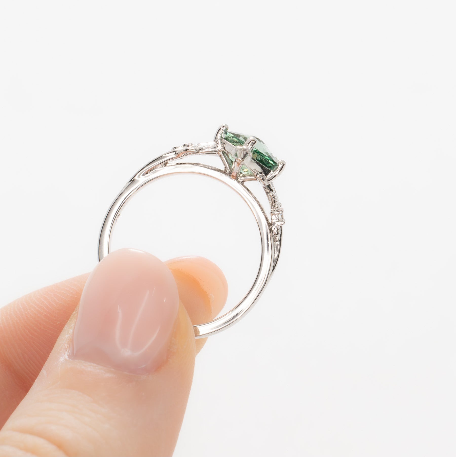 airam nature inspired engagement ring with green hanami lab sapphire
