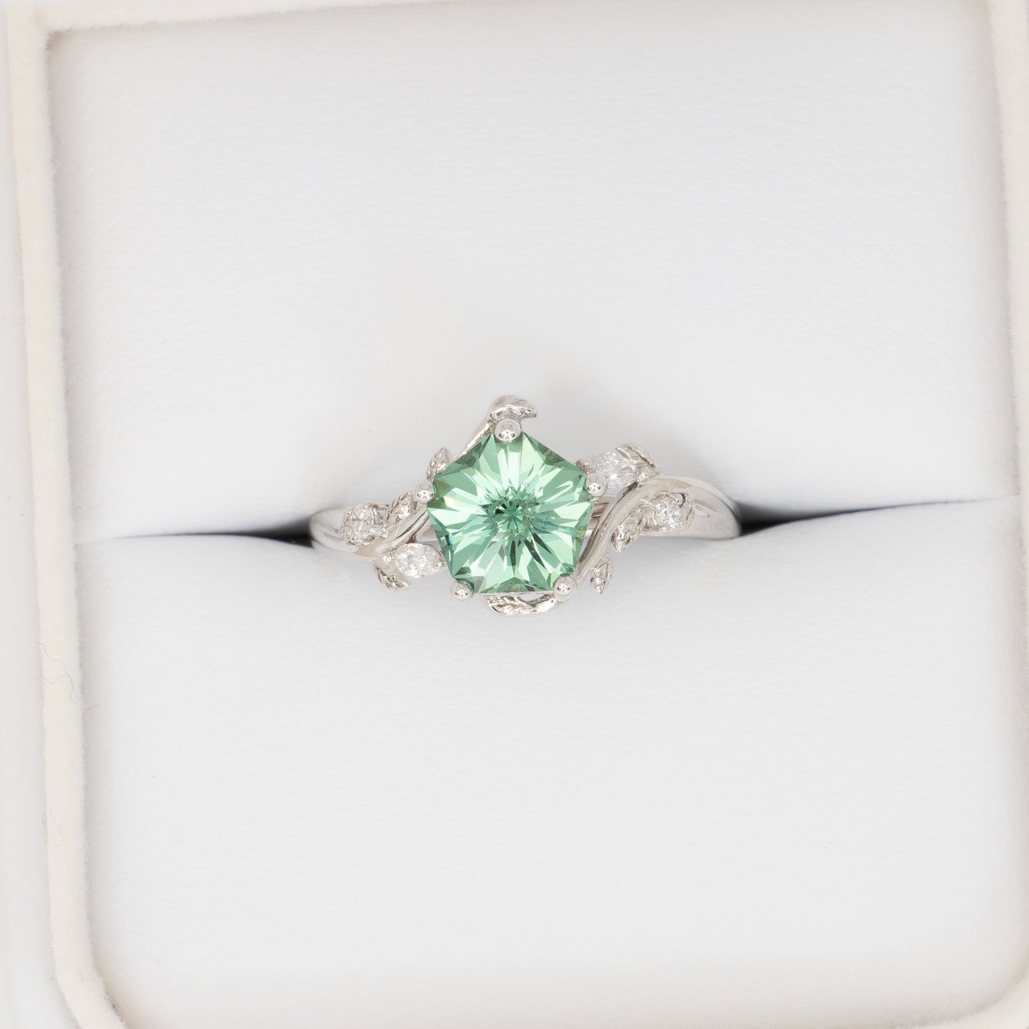 airam nature inspired engagement ring with green hanami lab sapphire
