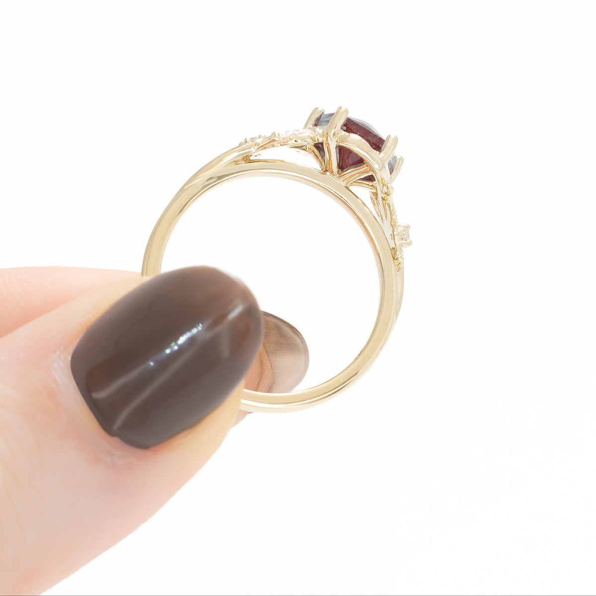 airam nature inspired ring in yellow gold with hanami flower lab alexandrite