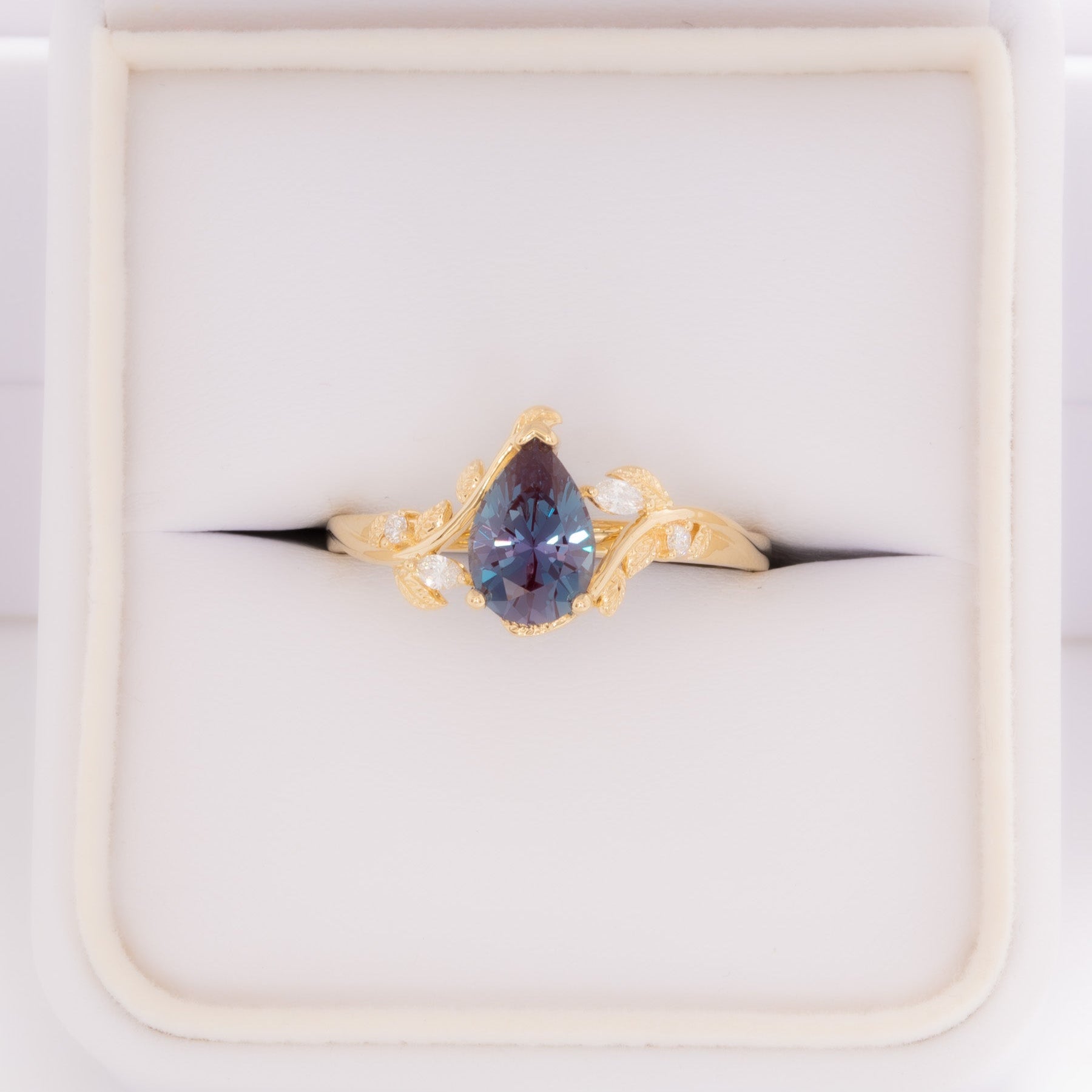 airam nature inspired ring with pear lab alexandrite
