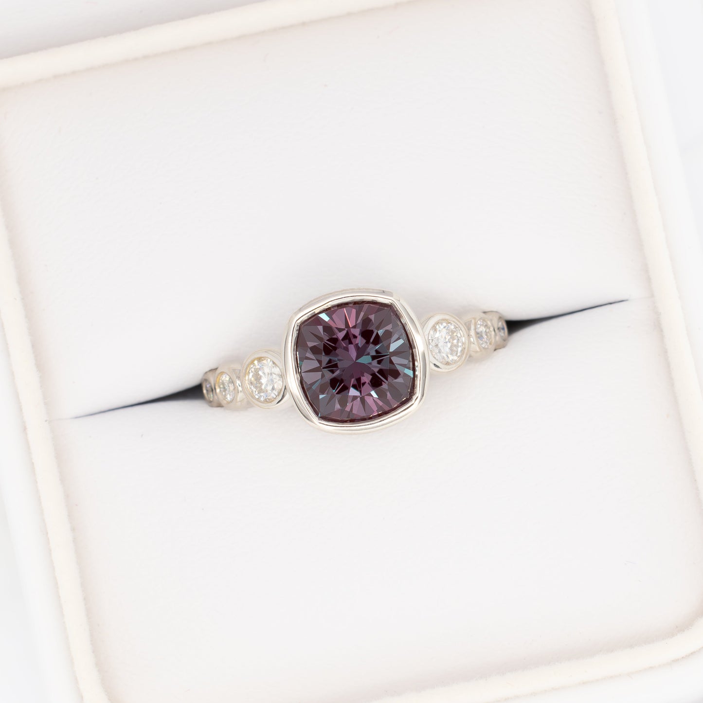 aisha accented bezel ring with lab alexandrite cushion