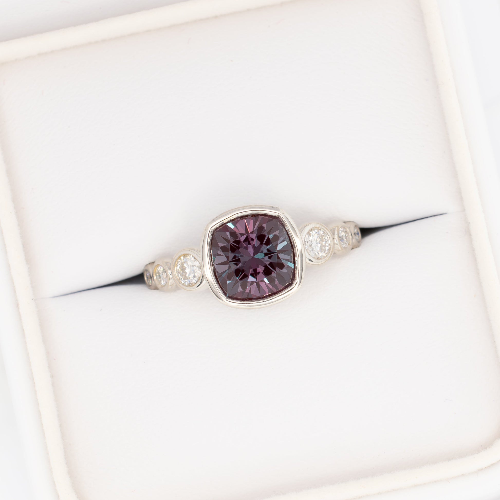 aisha accented bezel ring with lab alexandrite cushion