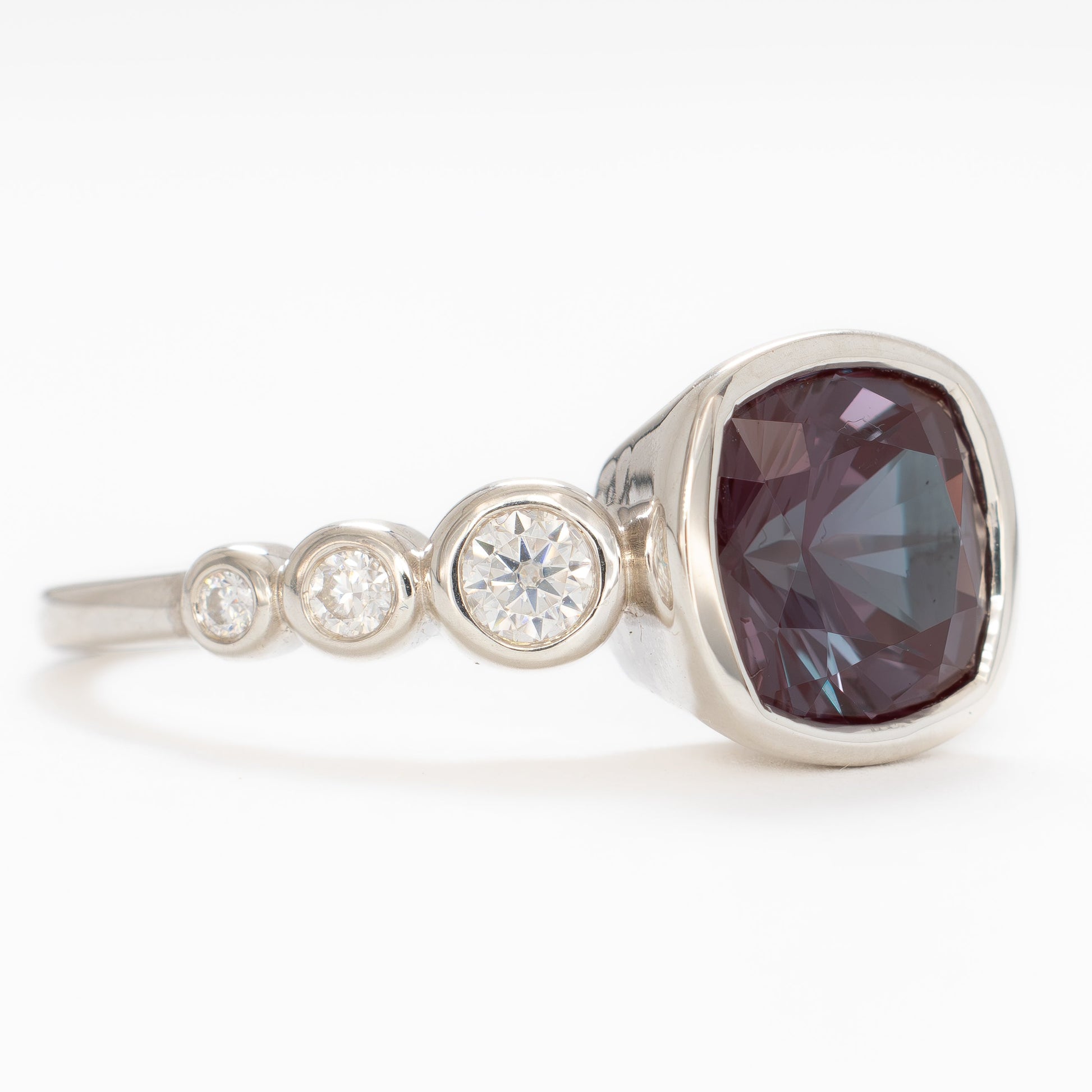 aisha accented bezel ring with lab alexandrite cushion