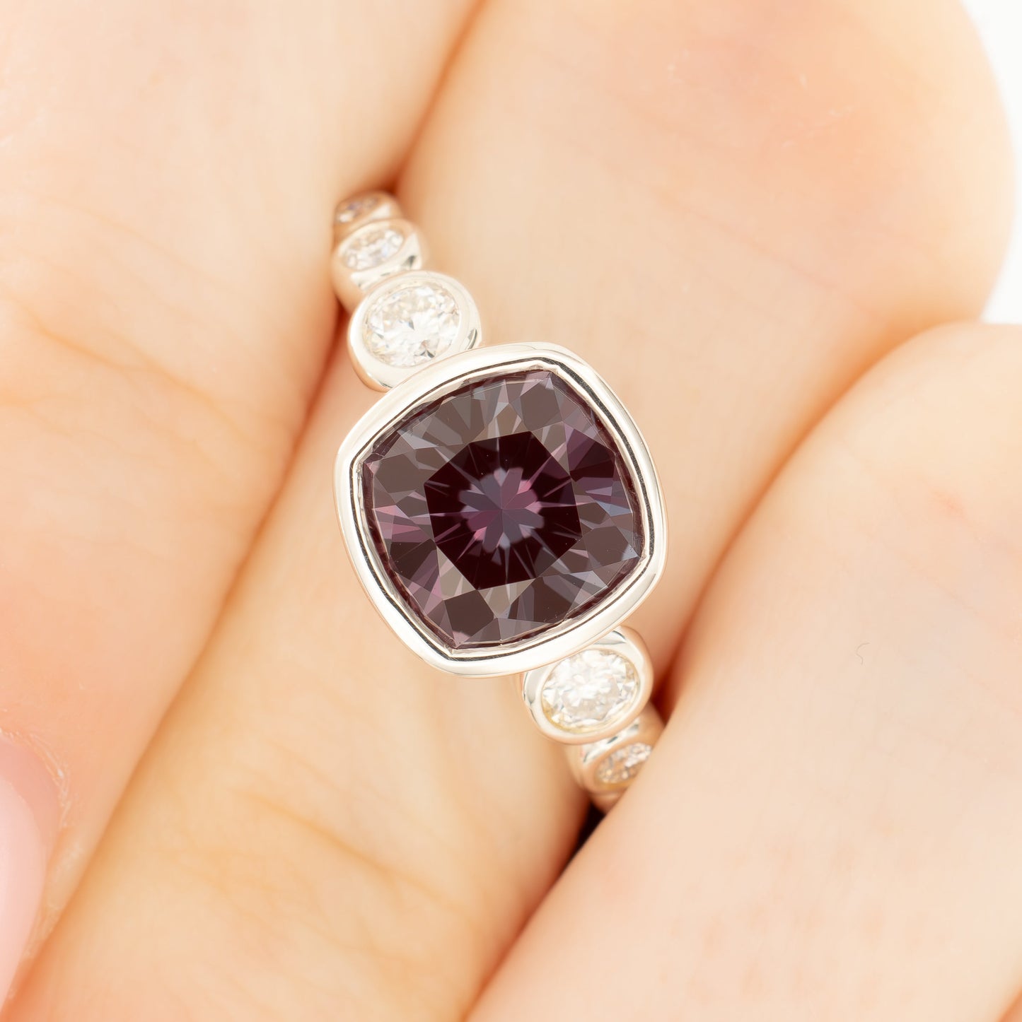 aisha accented bezel ring with lab alexandrite cushion