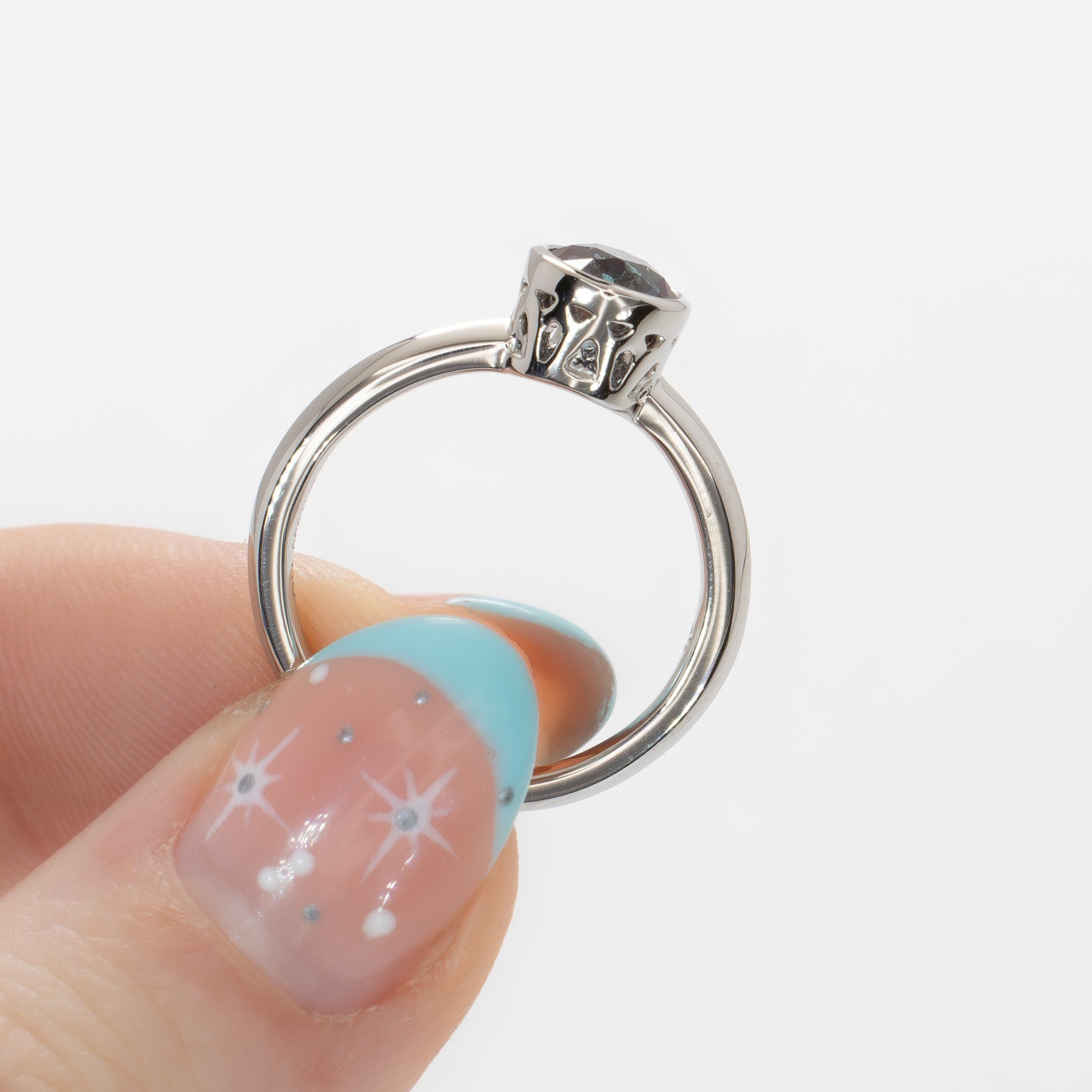 alexandra bezel set solitaire with round lab alexandrite