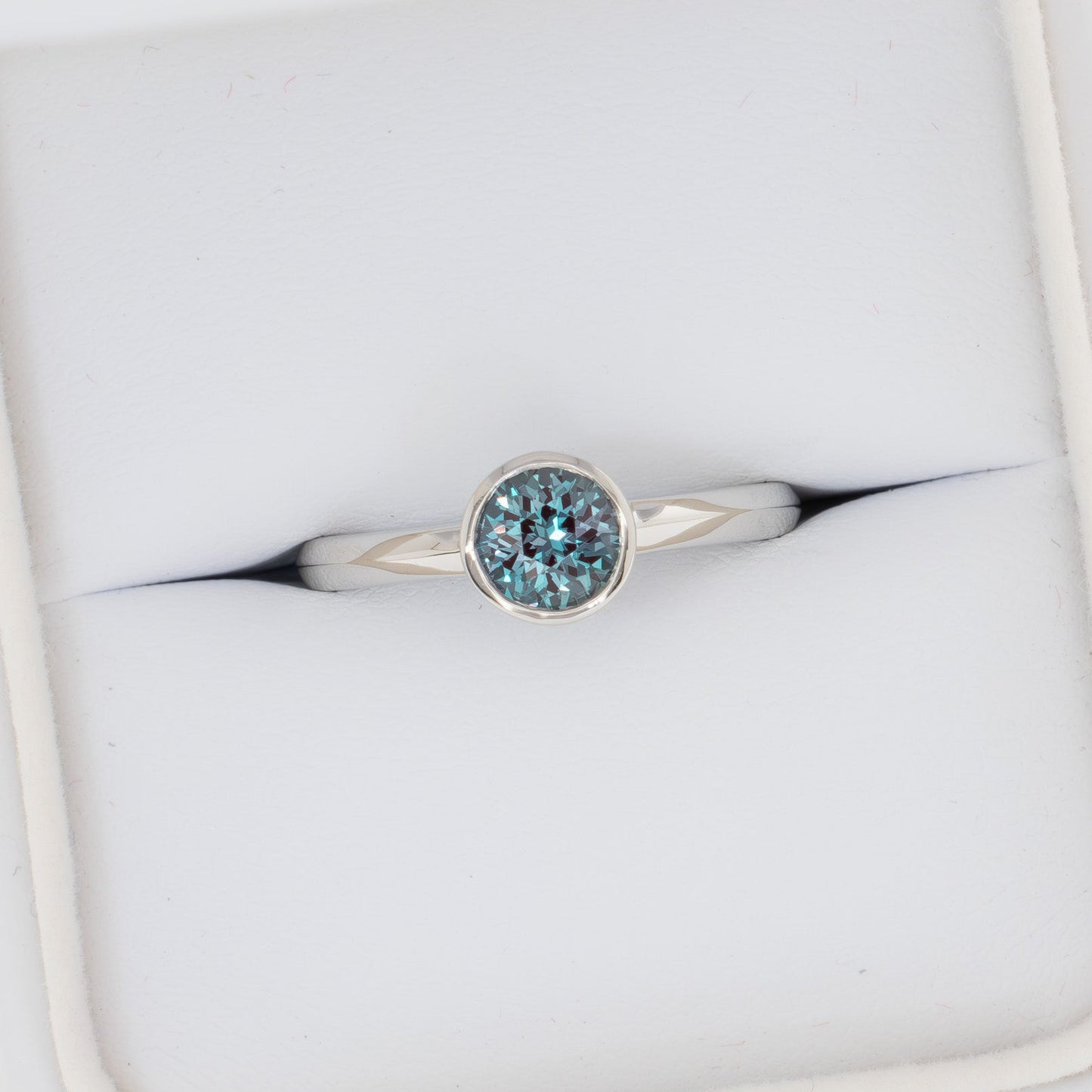 alexandra bezel set solitaire with round lab alexandrite