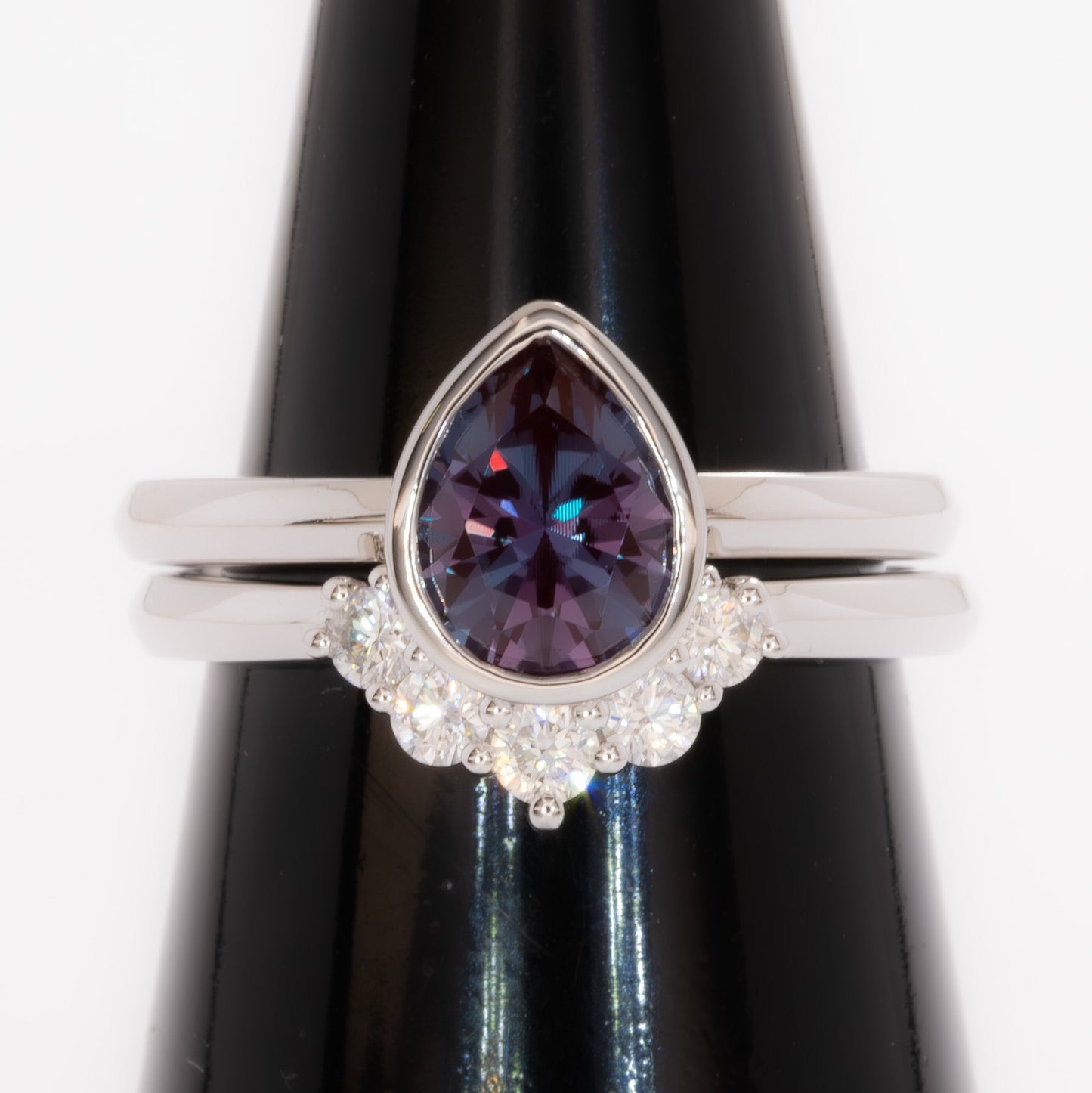 alexandra wedding set with pear lab alexandrite