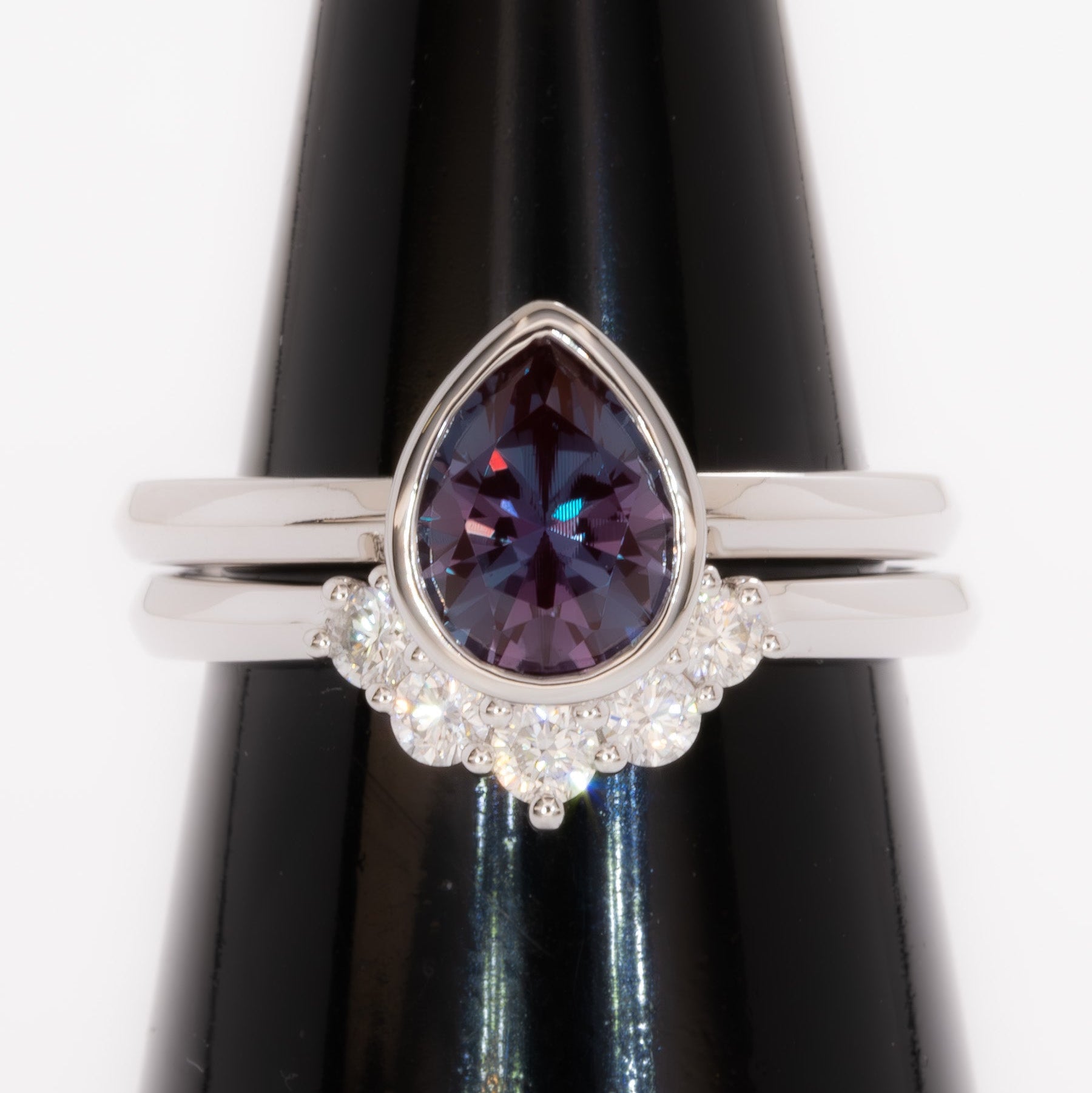alexandra wedding set with pear lab alexandrite