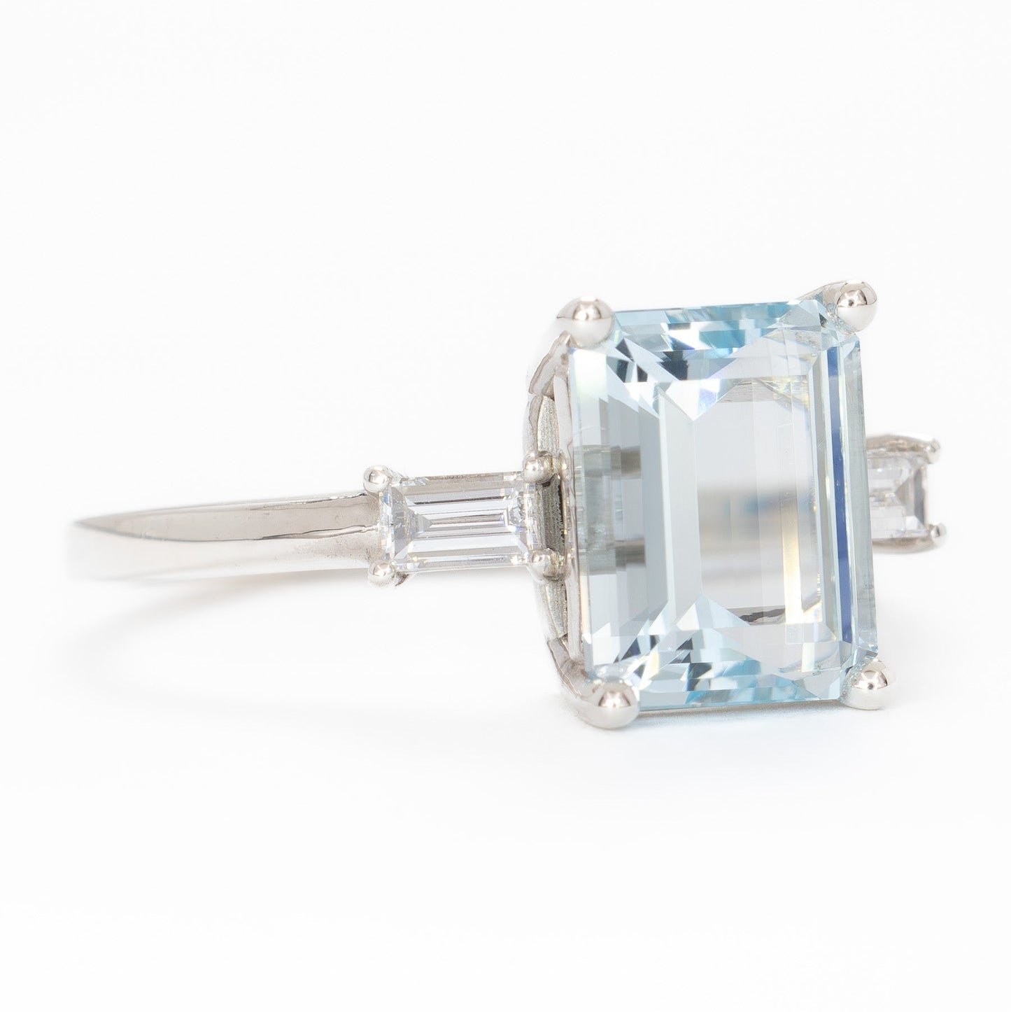 annie three stone ring with step cut blue lab sapphire