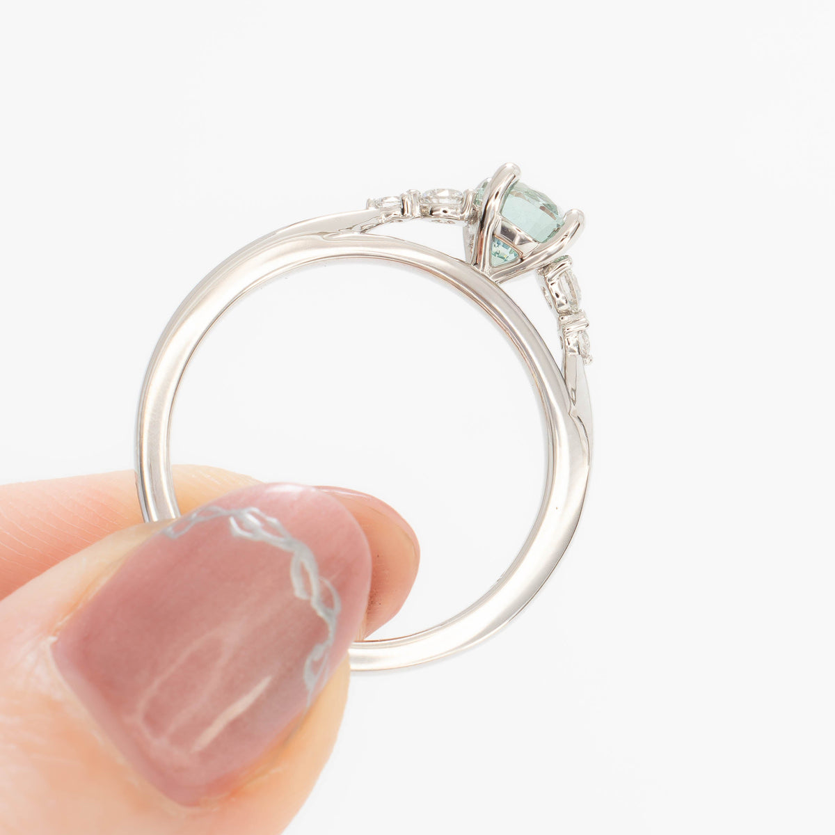 ariel accented engagement ring in white gold with oval green lab sapphire