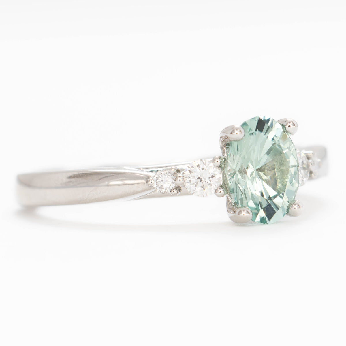 ariel accented engagement ring in white gold with oval green lab sapphire