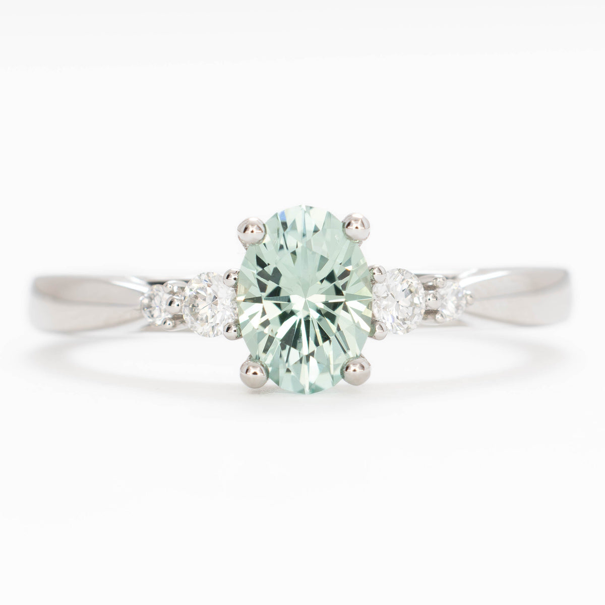 ariel accented engagement ring in white gold with oval green lab sapphire
