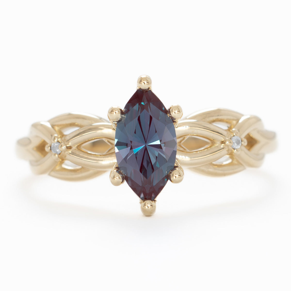 ashwini accented engagement ring in yellow gold with marquise lab alexandrite