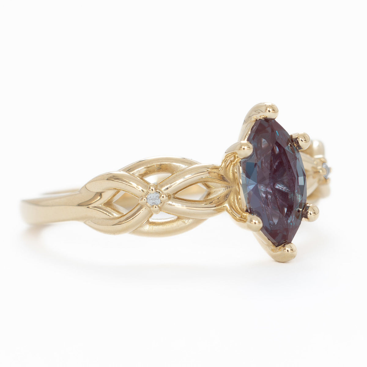 ashwini accented engagement ring in yellow gold with marquise lab alexandrite