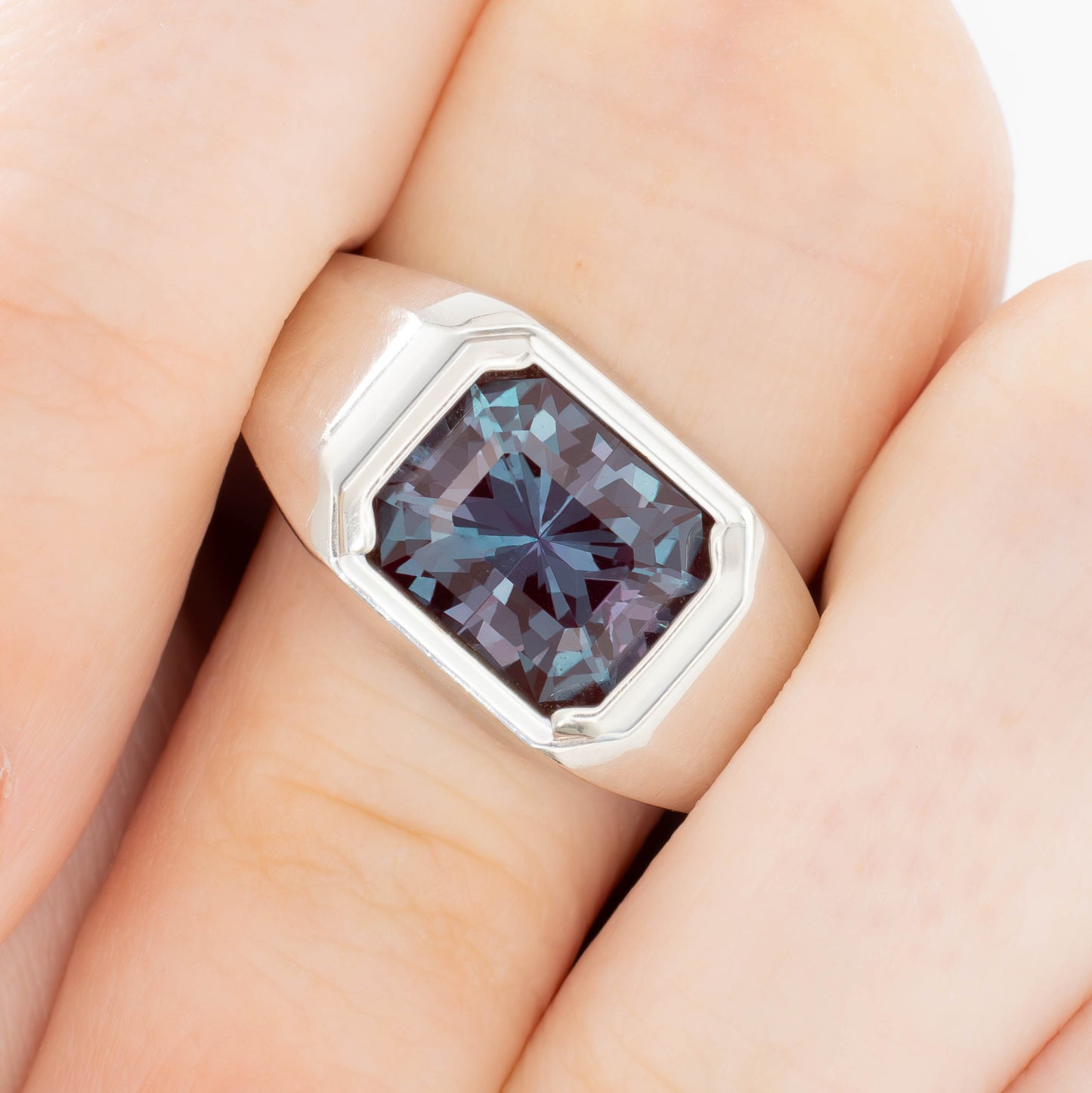 aspyn men's solitaire ring in silver with lab alexandrite radiant
