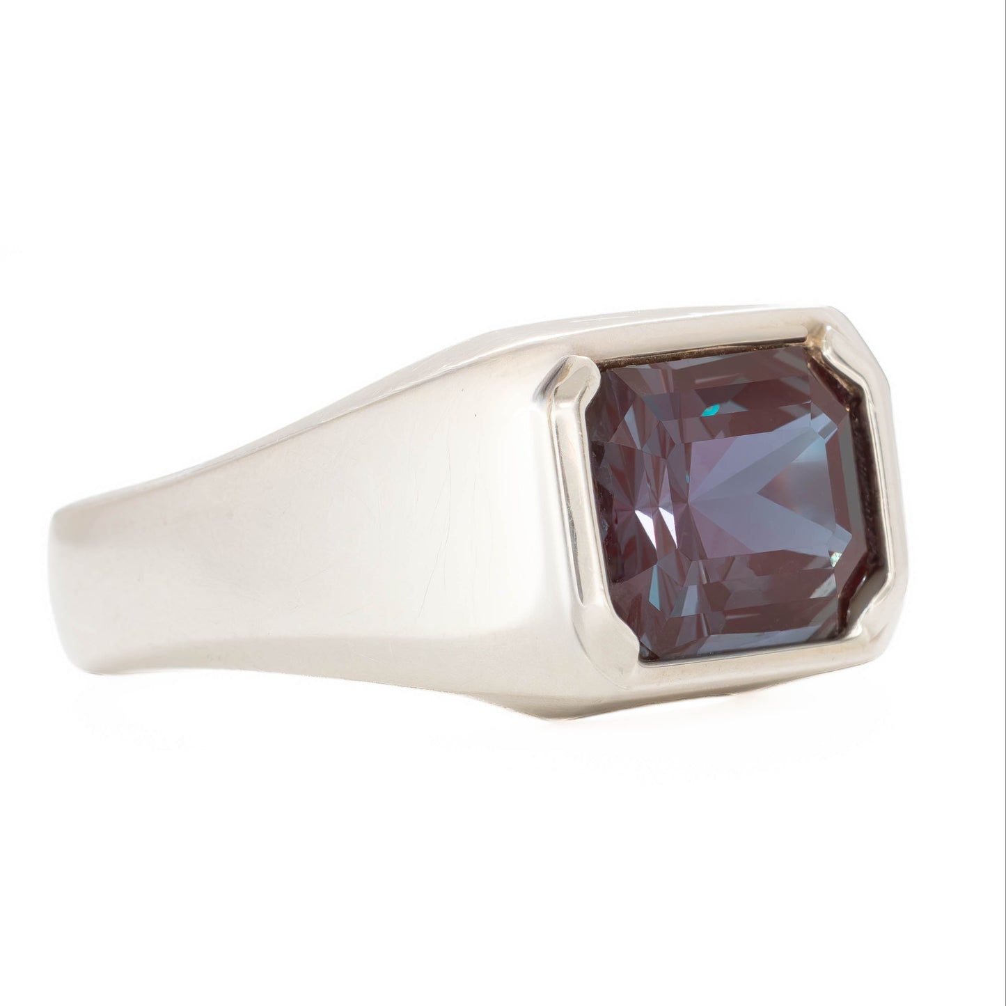 aspyn men's solitaire ring in silver with lab alexandrite radiant