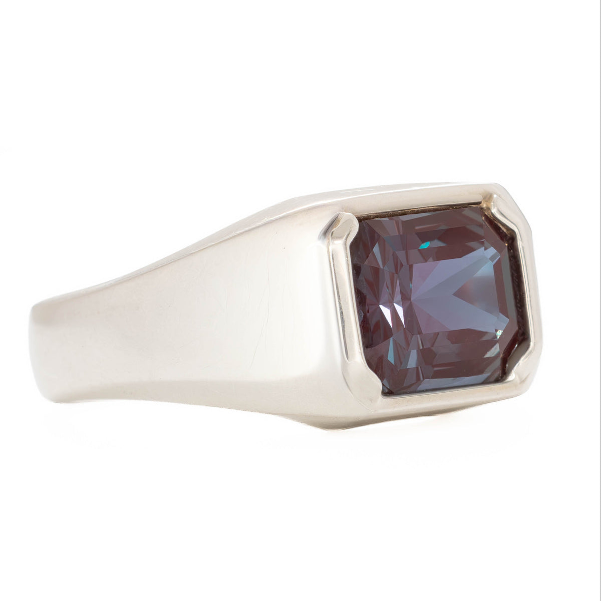 aspyn men's solitaire ring in silver with lab alexandrite radiant